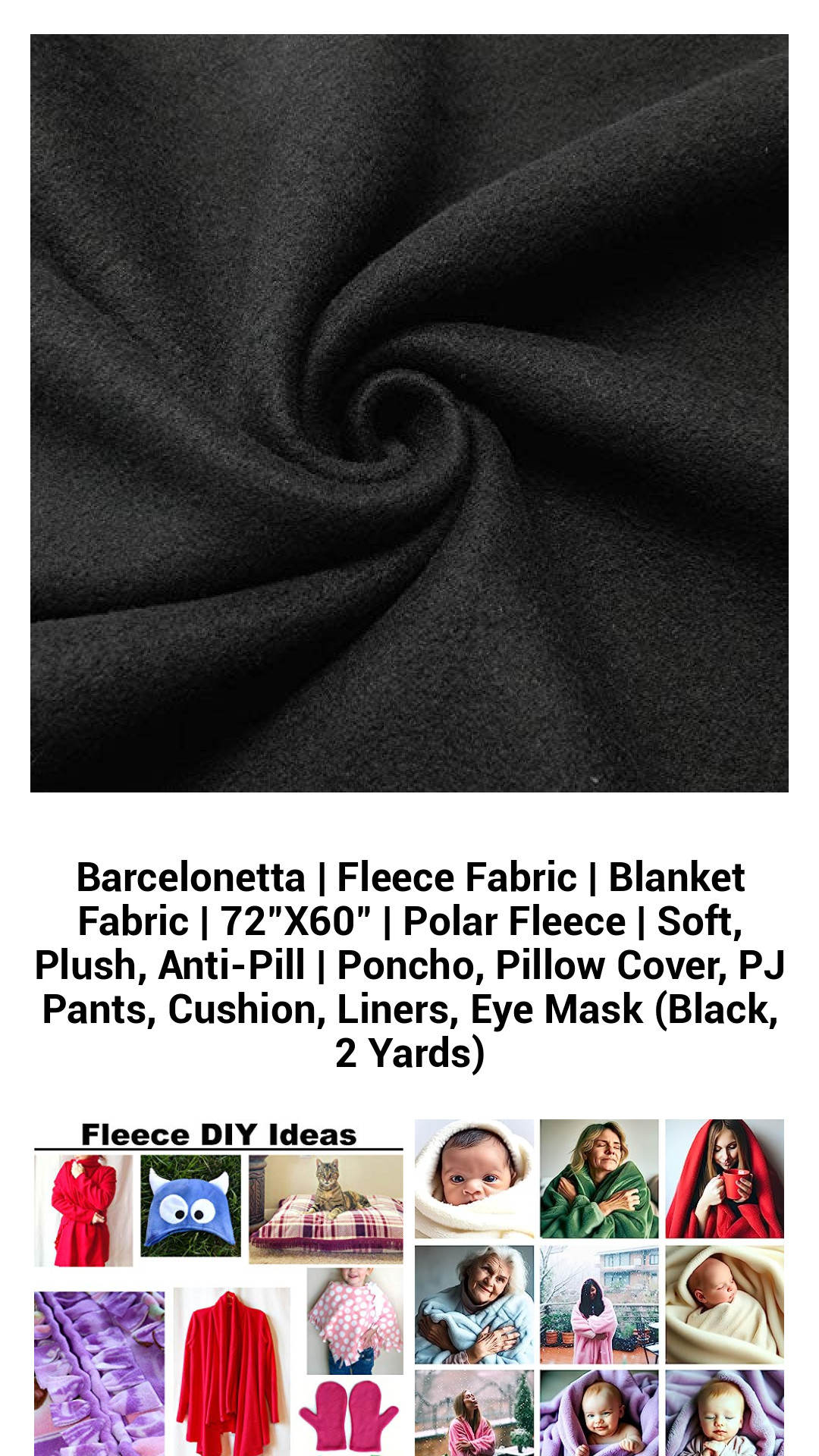 Barcelonetta Luxe Polar Fleece | Soft & Plush Blanket Fabric 72"x60" | Anti-Pill Material for Cozy Crafts, Apparel, and Home Decor (Black, 2 Yards)