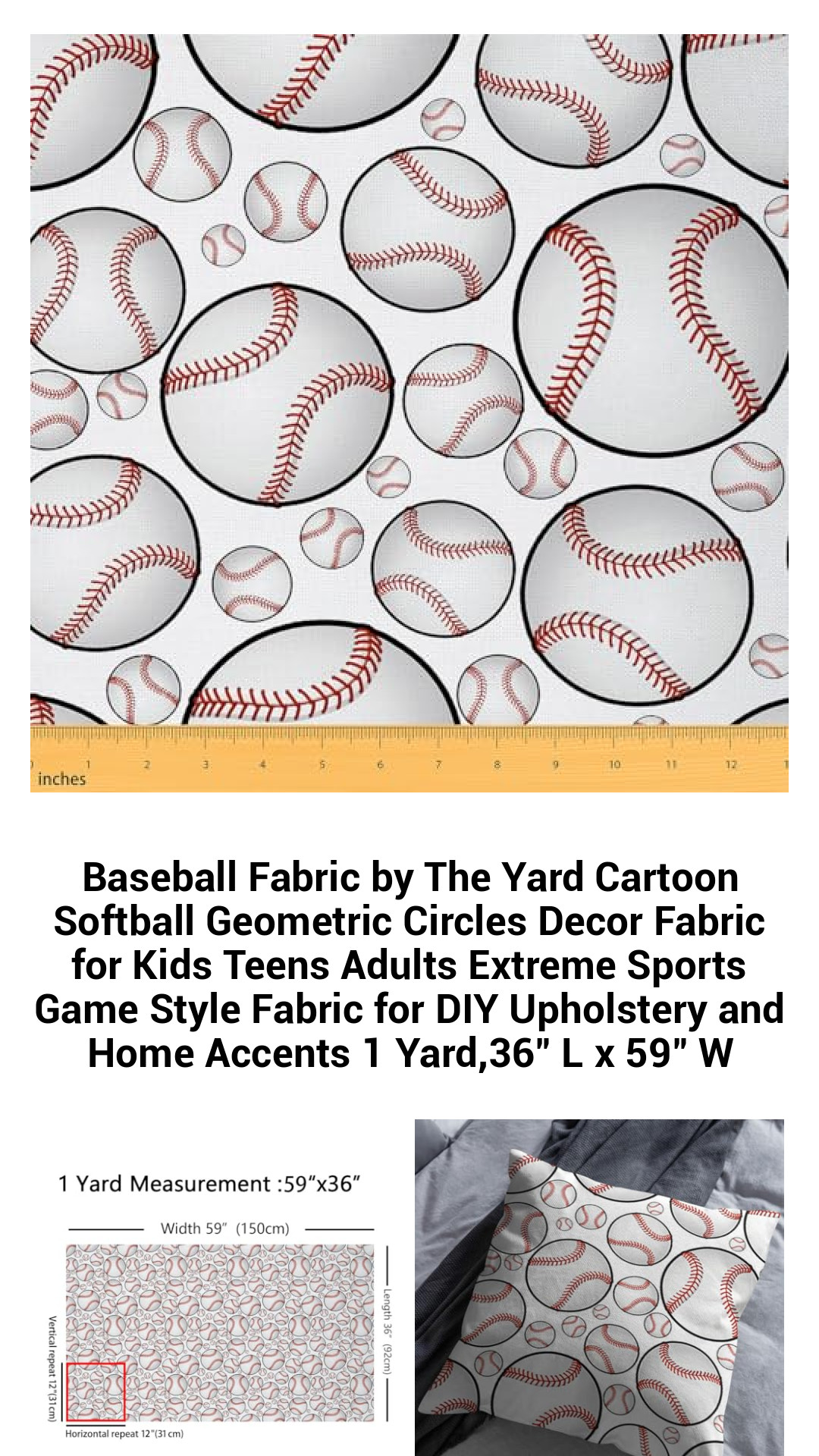 Baseball Fabric by The Yard Cartoon Softball Geometric Circles Decor Fabric for Kids Teens Adults Extreme Sports Game Style Fabric for DIY Upholstery and Home Accents 1 Yard,36" L x 59" W Baseball Fabric by The Yard Cartoon Softball Geometric Circles Decor Fabric for Kids Teens Adults Extreme Sports Game Style Fabric for DIY Upholstery and Home Accents 1 Yard,36" L x 59" W
