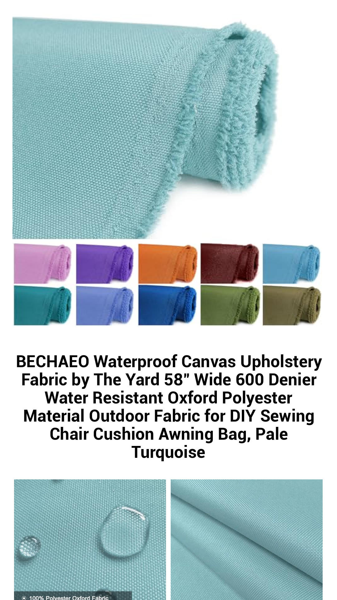 Durable Waterproof Canvas Fabric - 58" Wide 600D Oxford Polyester for Outdoor & DIY Projects in Vibrant Pale Turquoise