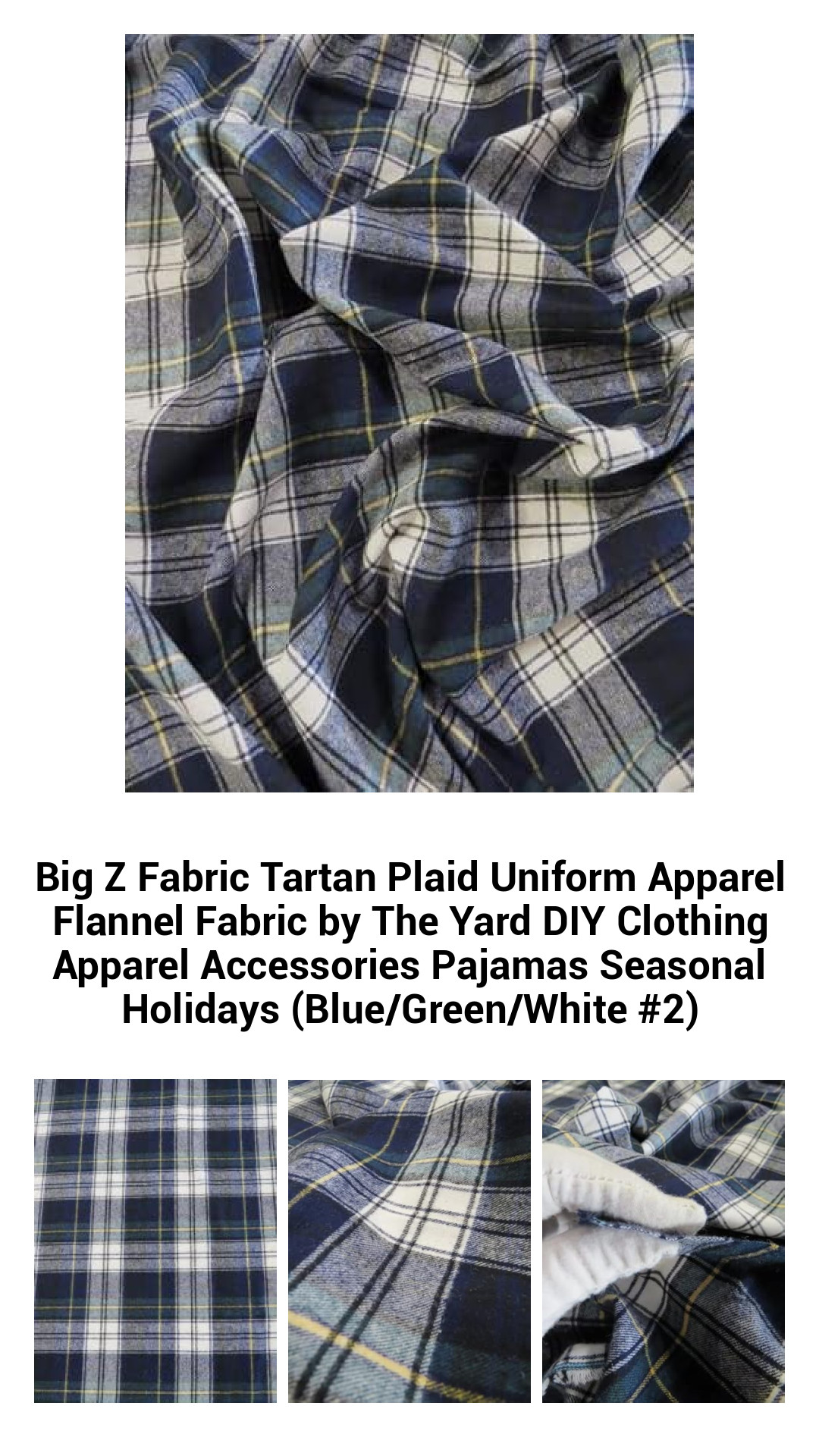 Versatile Blue/Green/White Tartan Plaid Flannel Fabric - Perfect for DIY Apparel, Seasonal Decor, and Cozy Pajamas by The Yard
