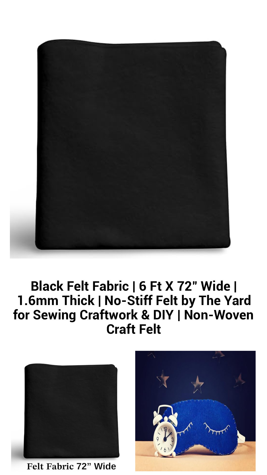 Black Felt Fabric | 6 Ft X 72" Wide | 1.6mm Thick | No-Stiff Felt by The Yard for Sewing Craftwork & DIY | Non-Woven Craft Felt Black Felt Fabric | 6 Ft X 72" Wide | 1.6mm Thick | No-Stiff Felt by The Yard for Sewing Craftwork & DIY | Non-Woven Craft Felt