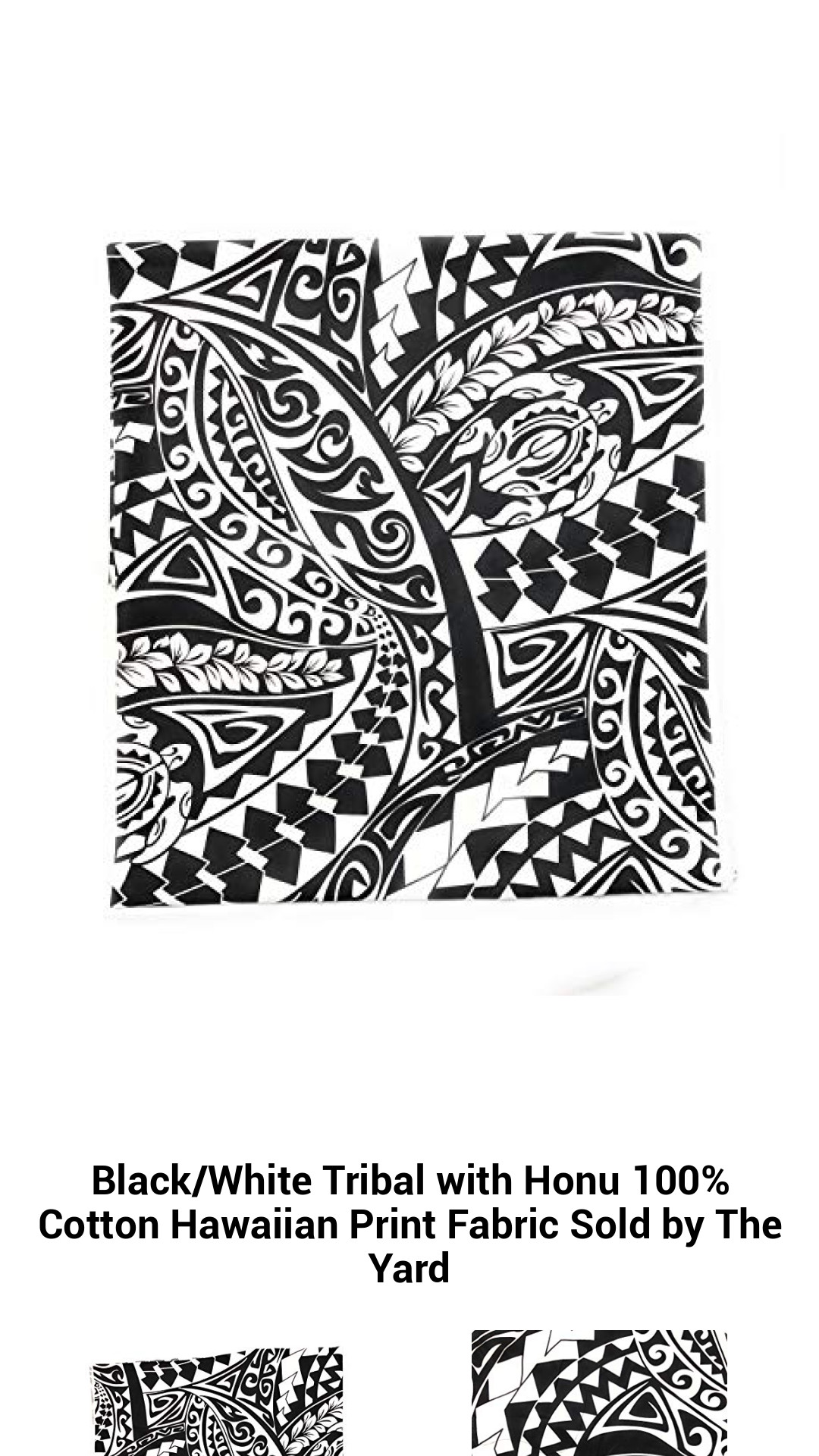 Authentic Black and White Hawaiian Tribal Print Fabric Featuring Honu – 100% Cotton, Sold by the Yard