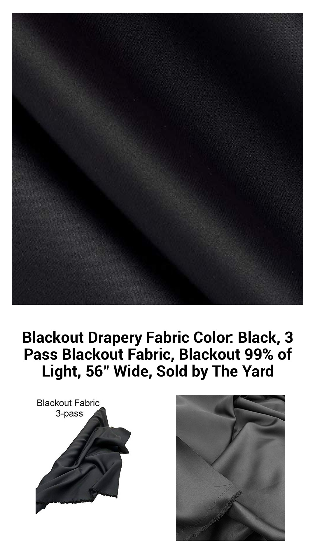 Luxurious Blackout Drapery Fabric - 3 Pass, 99% Light Blocking, 56" Wide, Sold by the Yard