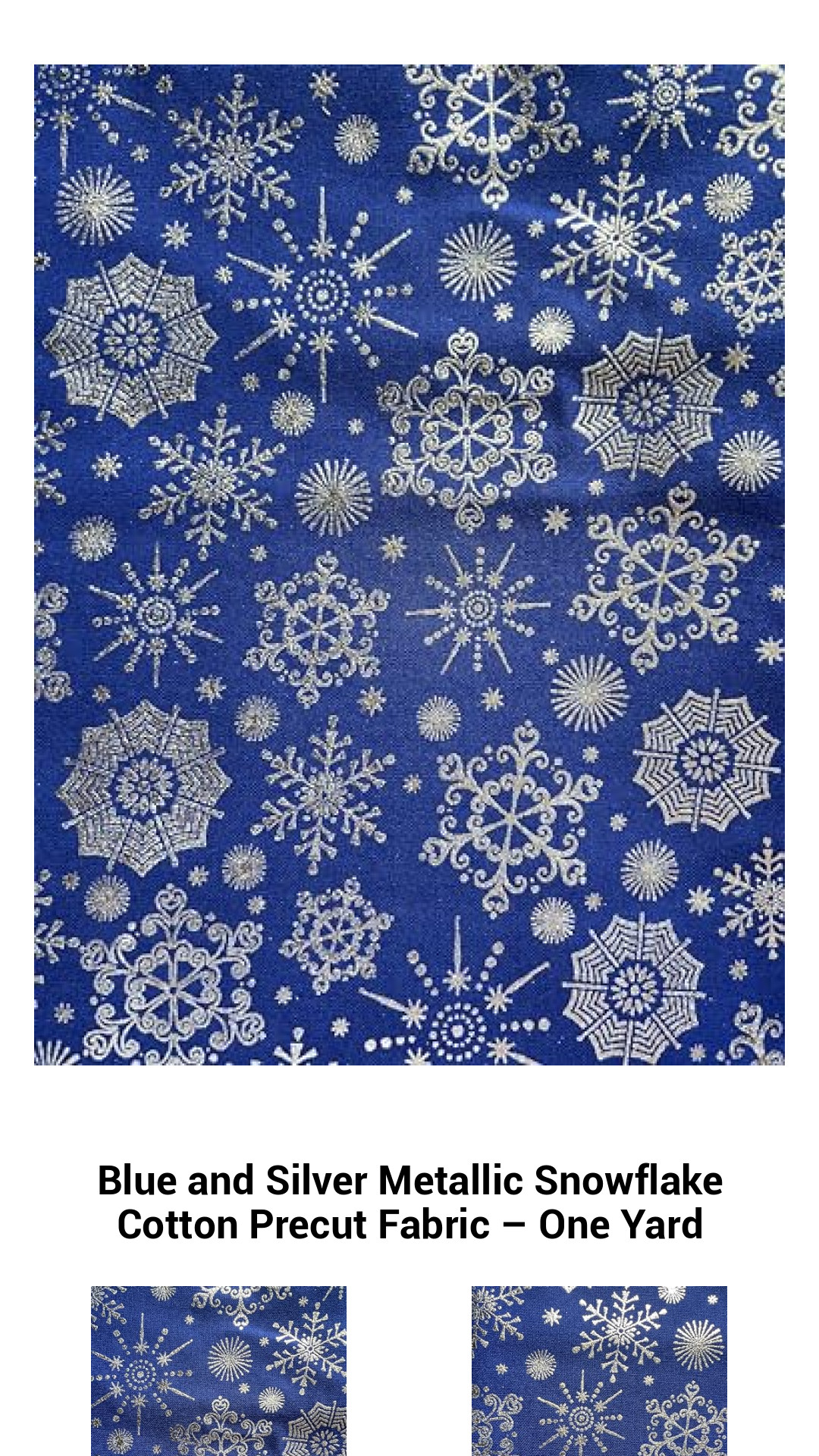 Elegant Blue and Silver Metallic Snowflake Cotton Fabric - Perfect for Crafting and Home Décor - 1 Yard Cut