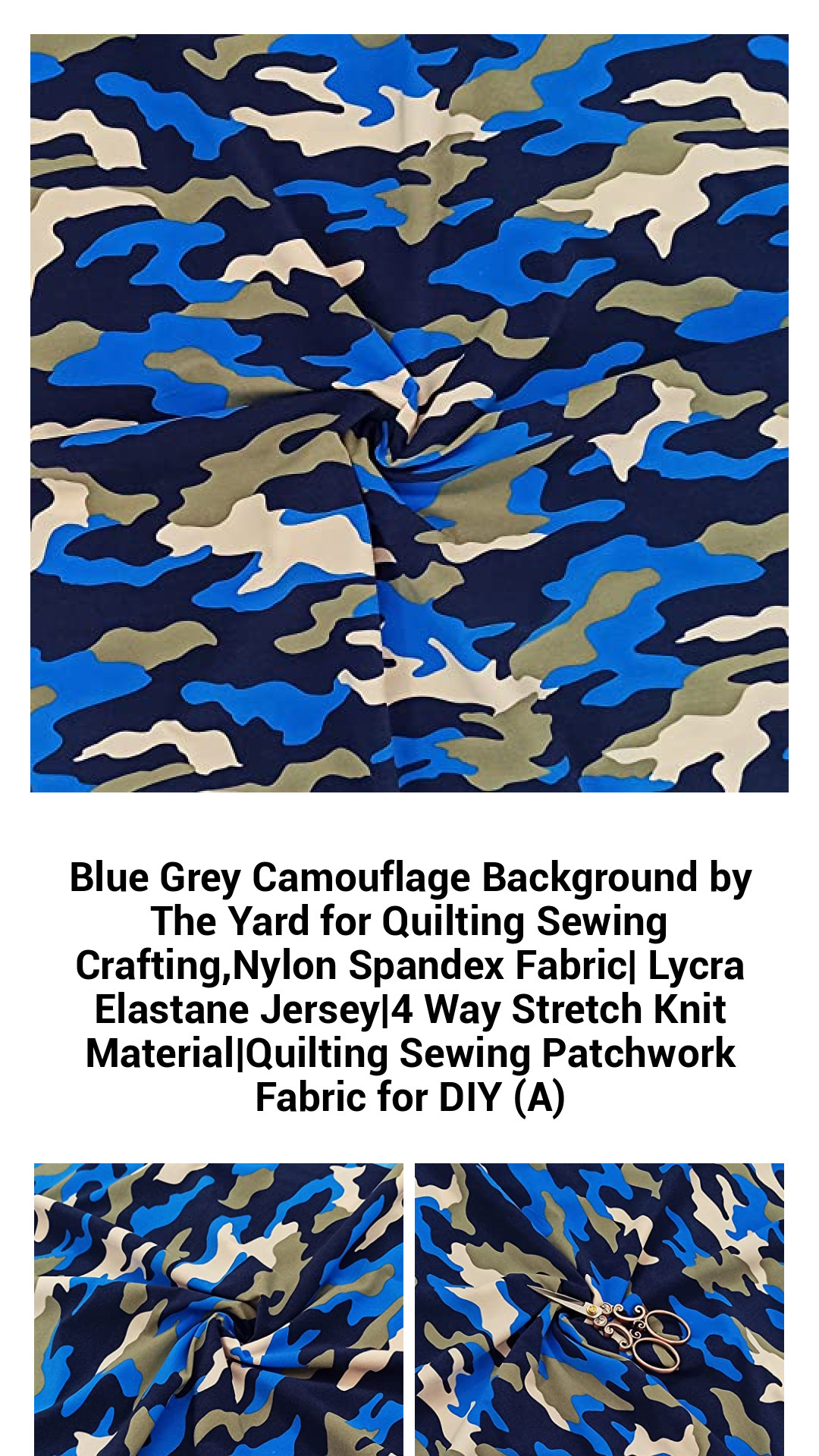 Irresistible Blue Grey Camouflage Fabric by the Yard - Premium 4-Way Stretch Nylon Spandex for Quilting, Sewing, and Crafts - Versatile Lycra Jersey for DIY Projects