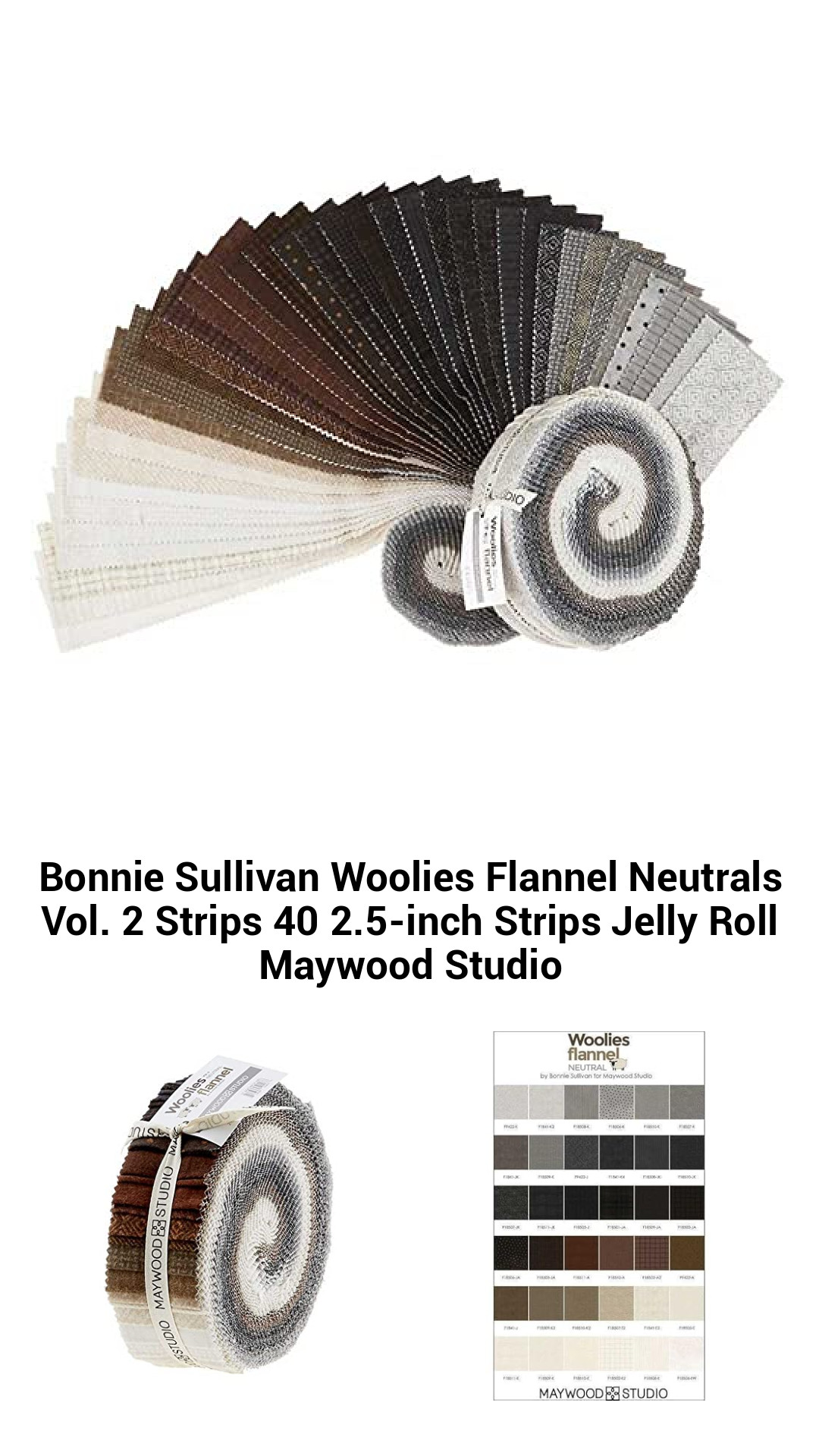 Bonnie Sullivan Woolies Flannel Neutrals Vol. 2 Jelly Roll - 40 Premium 2.5-Inch Strips for Cozy Quilting Creations