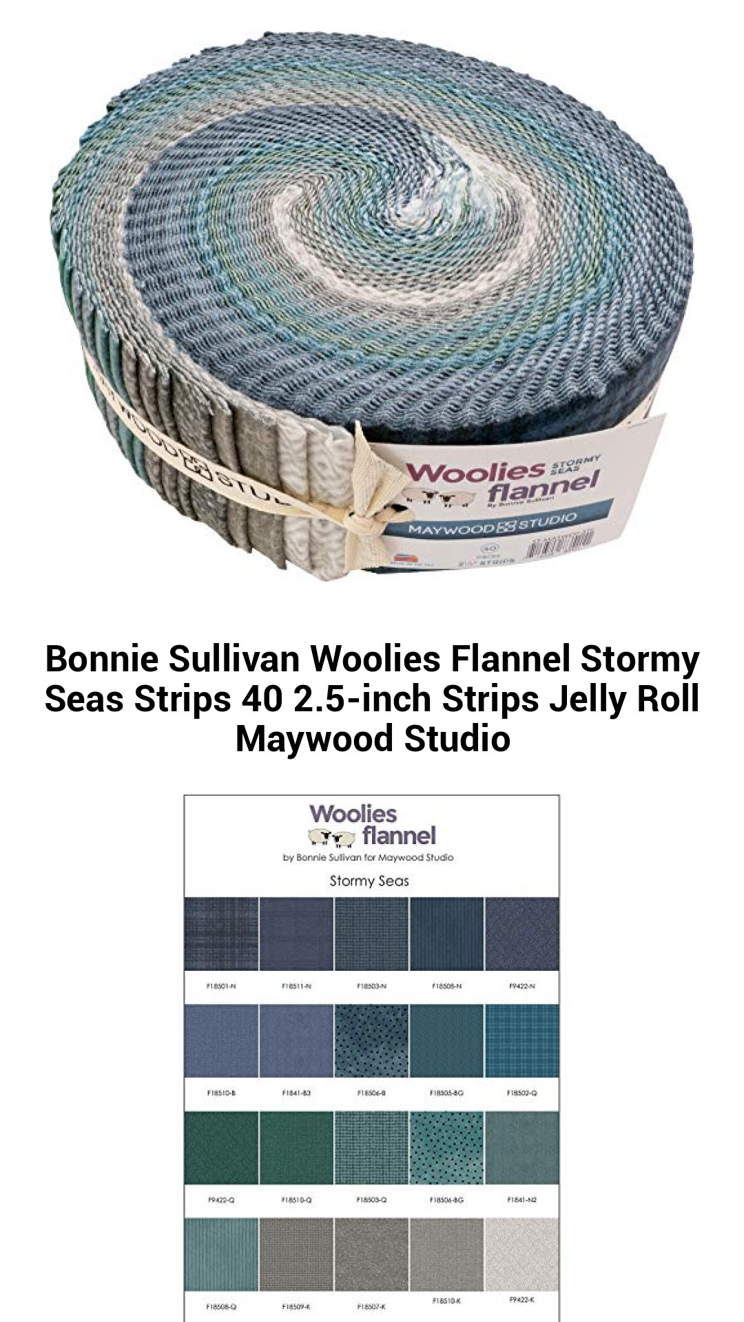 Bonnie Sullivan's Woolies Flannel Stormy Seas Jelly Roll - 40 Luxurious 2.5-Inch Flannel Strips for Quilting and Crafting