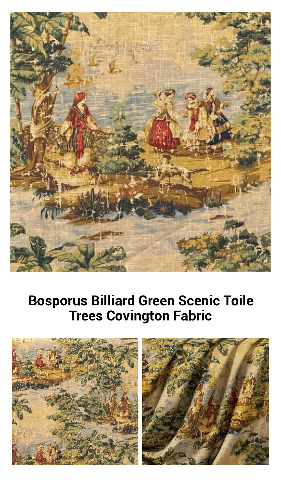 Luxurious Bosporus Scenic Toile Fabric in Elegant Billiard Green – Perfect for Home Decor and Upholstery