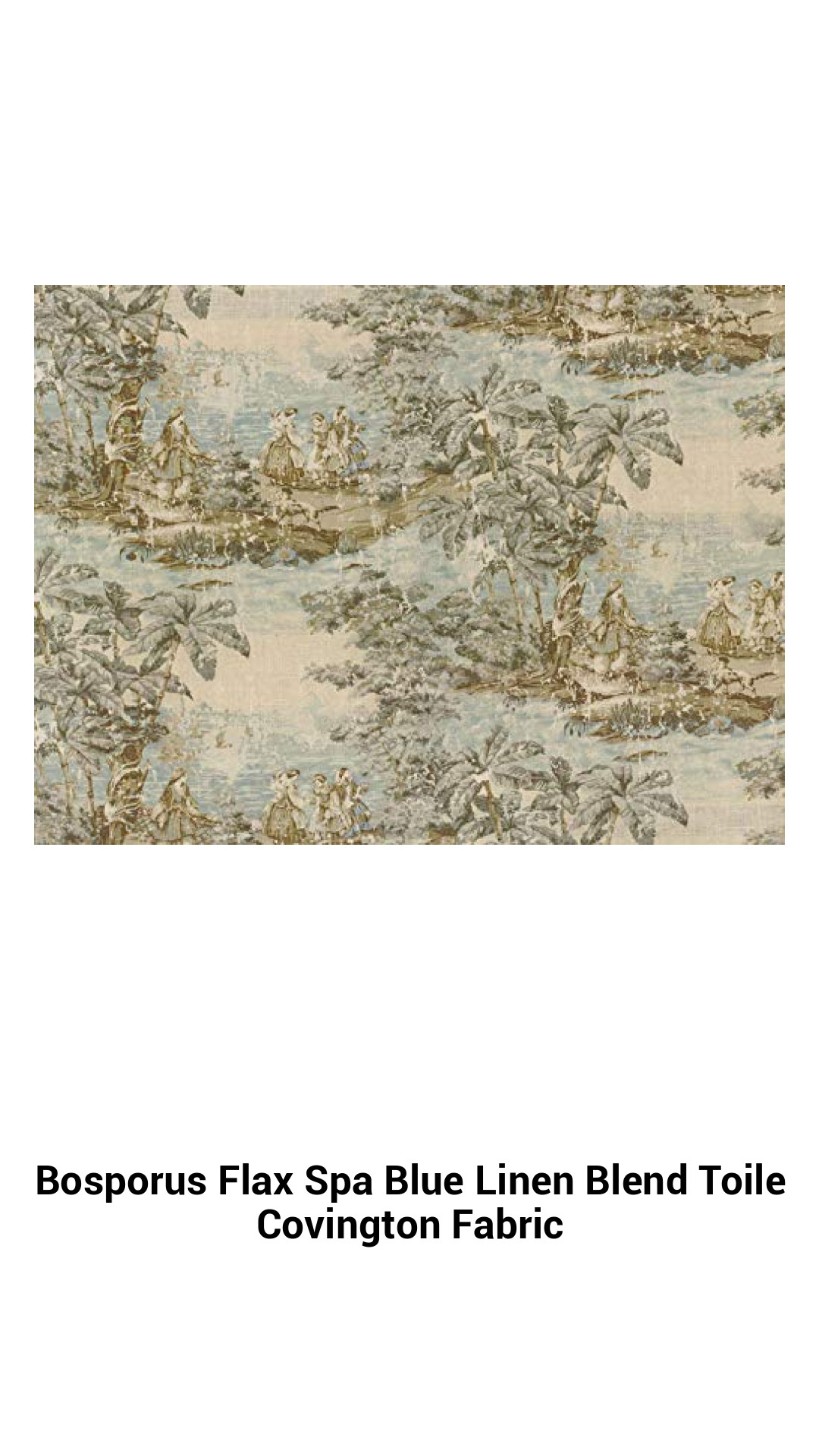 Luxurious Spa Blue Linen Blend Toile Fabric - Bosporus Flax Pattern for Elegant Interiors