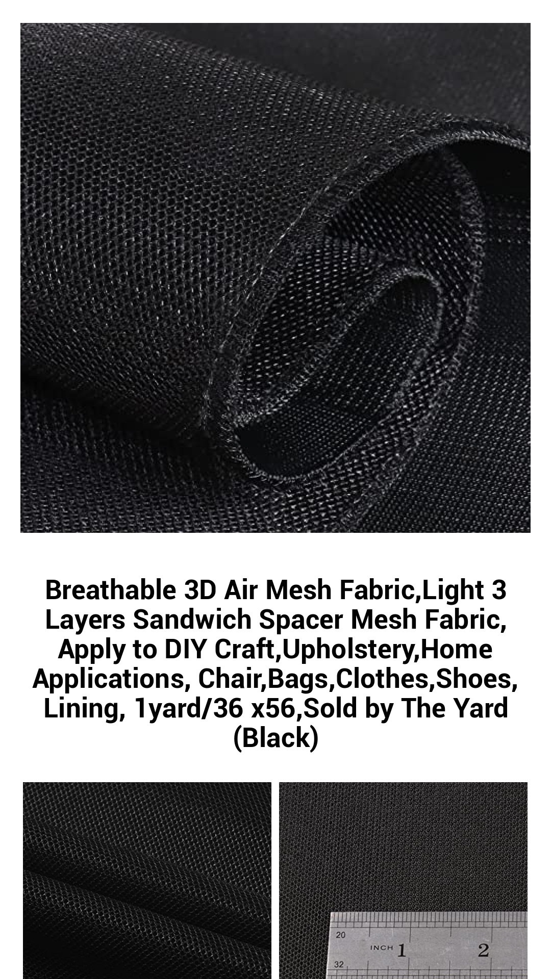 Versatile 3D Spacer Mesh Fabric - Lightweight & Breathable for DIY Crafts, Upholstery, and Home Decor - 1 Yard in Black