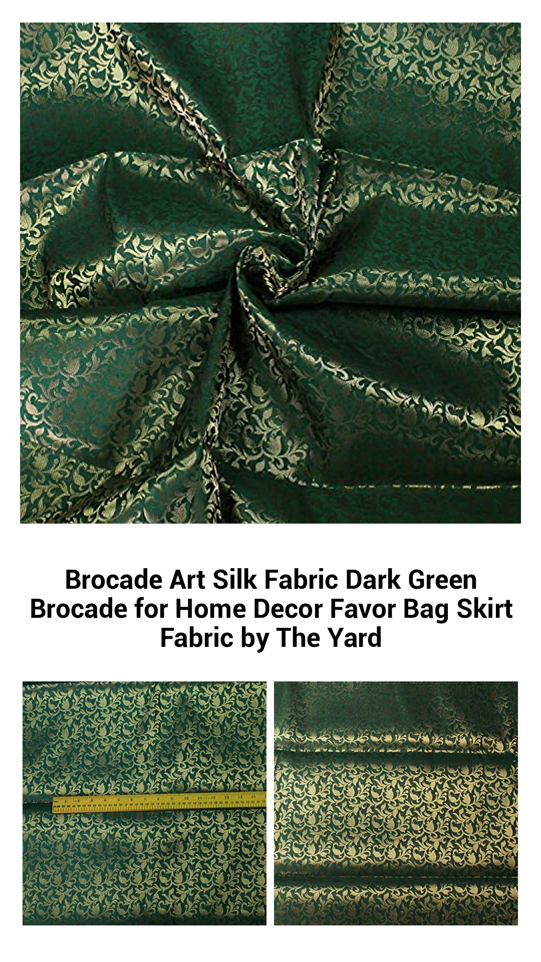 Luxurious Dark Green Brocade Art Silk Fabric for Exquisite Home Decor and Fashion Projects – Sold by the Yard