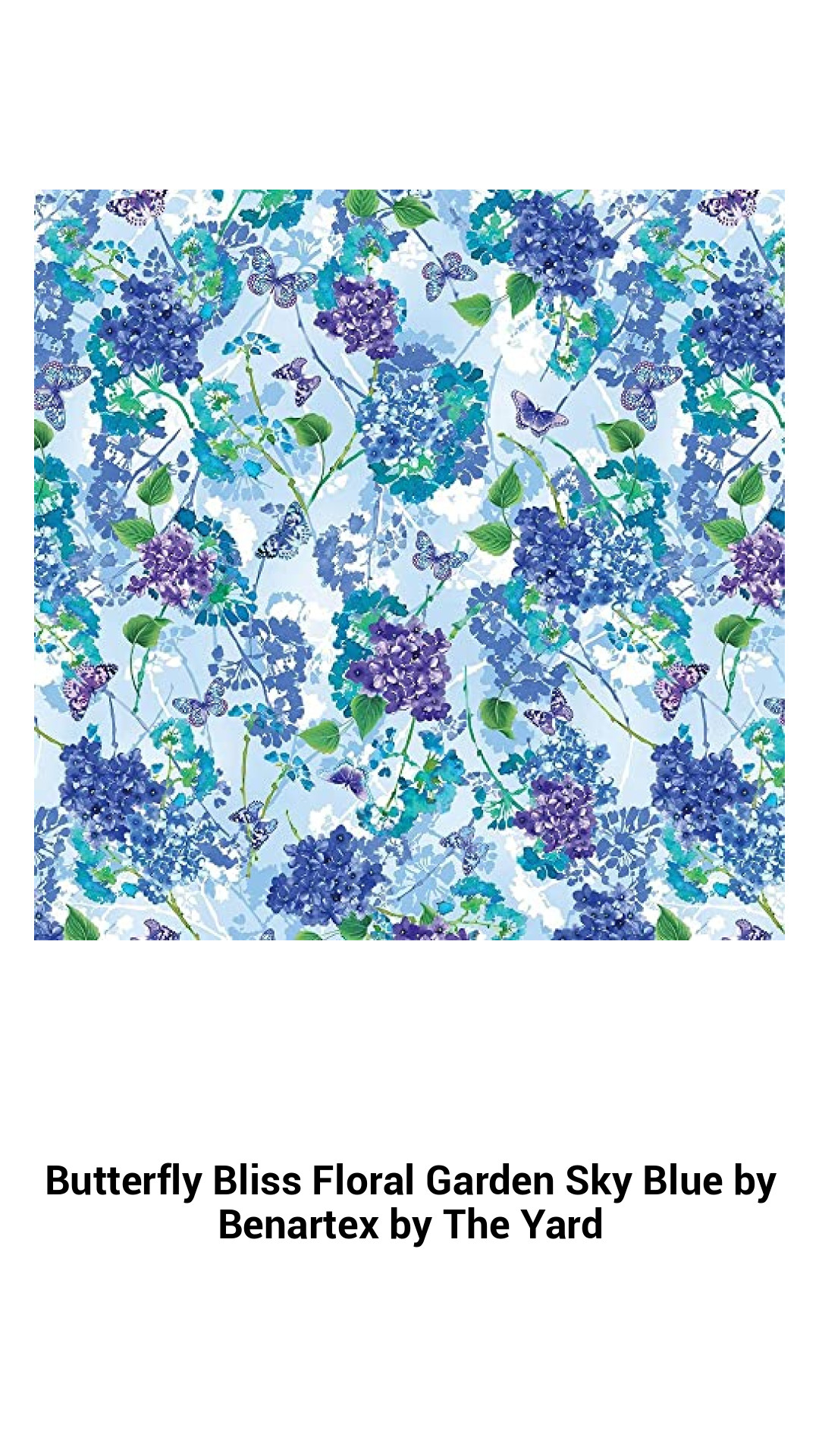 Sky Blue Butterfly Bliss Floral Garden Fabric by Benartex - Premium Cotton for Quilting and Sewing Projects