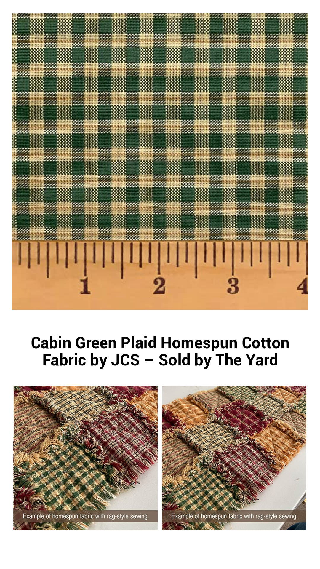 Cabin Green Plaid Homespun Cotton Fabric - Versatile Cotton Material for Crafting, Quilting, and Home Décor - Sold by The Yard
