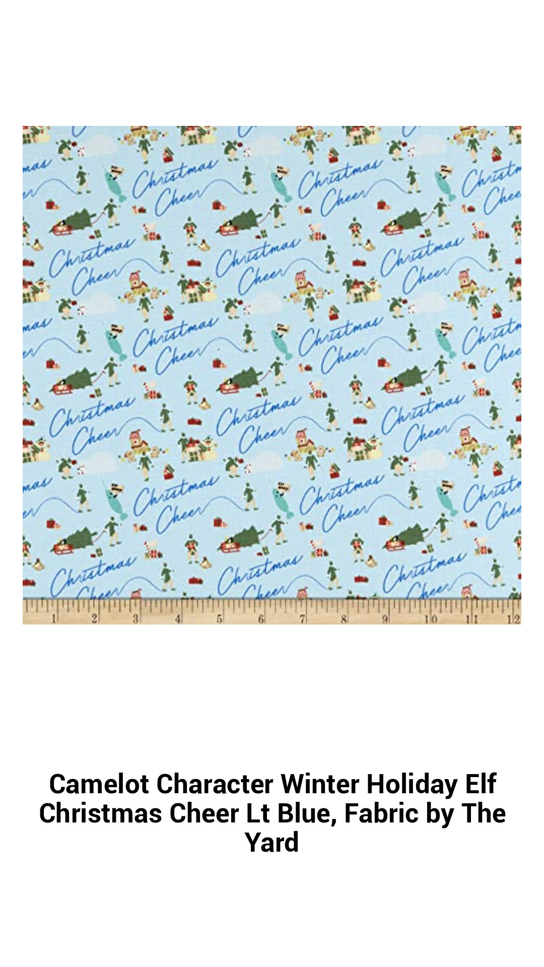 Enchanting Winter Holiday Elf Fabric - Light Blue Cotton for Quilting and Crafts by Camelot