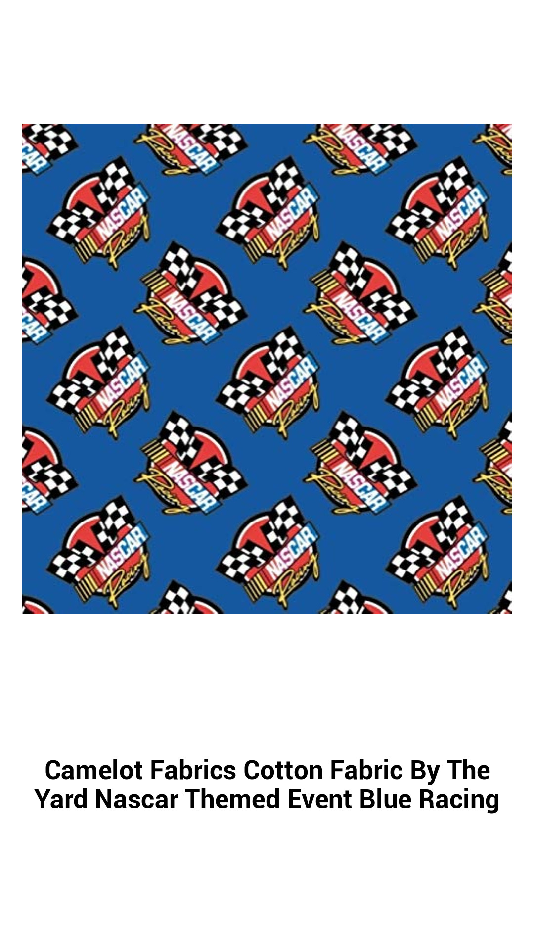 High-Speed NASCAR Themed Blue Cotton Fabric by Camelot Fabrics – Perfect for Racing Events, Crafts, and Home Décor