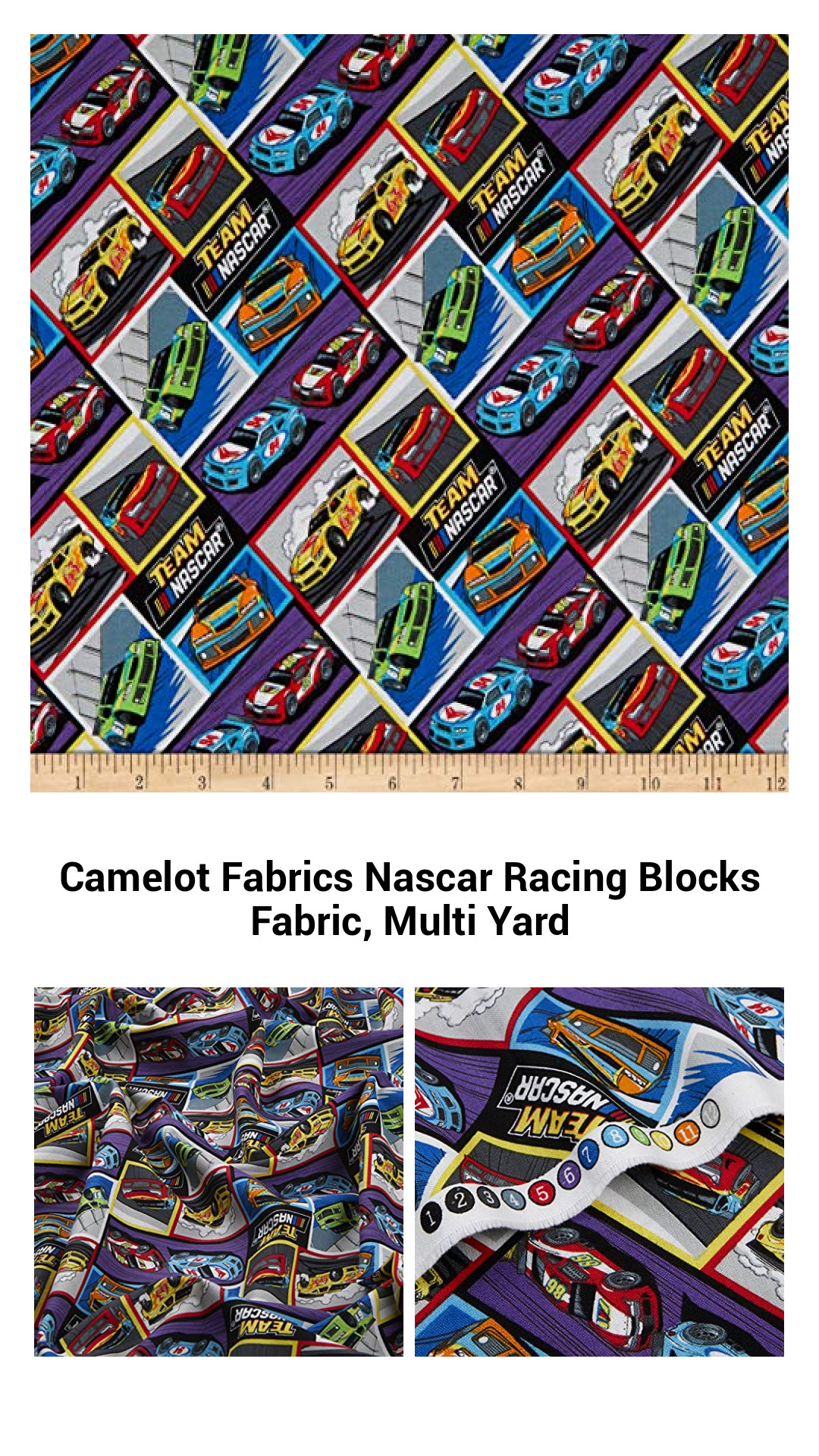 Rev Up Your Creativity with Camelot NASCAR Racing Blocks Fabric - Perfect for Quilting, Crafts & Home Decor
