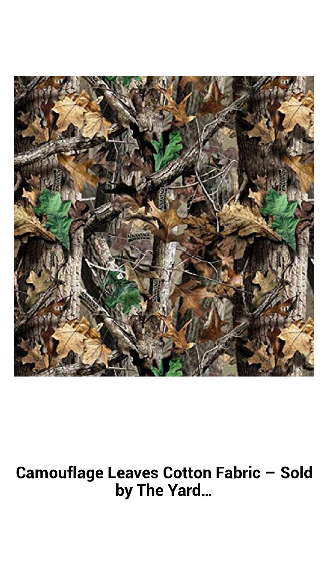 Camouflage Leaves Cotton Fabric – Sold by The Yard… Camouflage Leaves Cotton Fabric – Sold by The Yard…