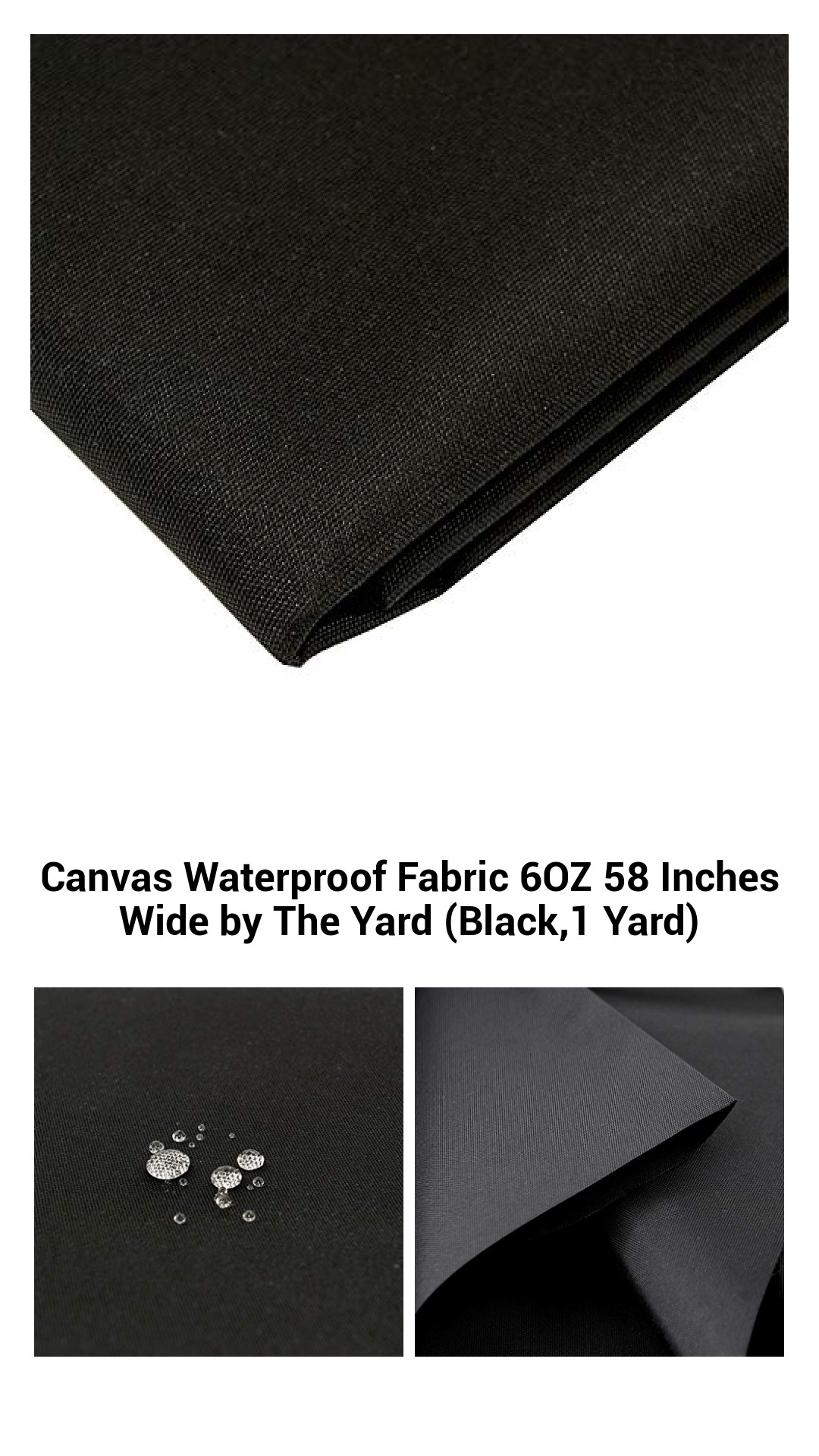 Canvas Waterproof Fabric 6OZ 58 Inches Wide by The Yard (Black,1 Yard) Canvas Waterproof Fabric 6OZ 58 Inches Wide by The Yard (Black,1 Yard)