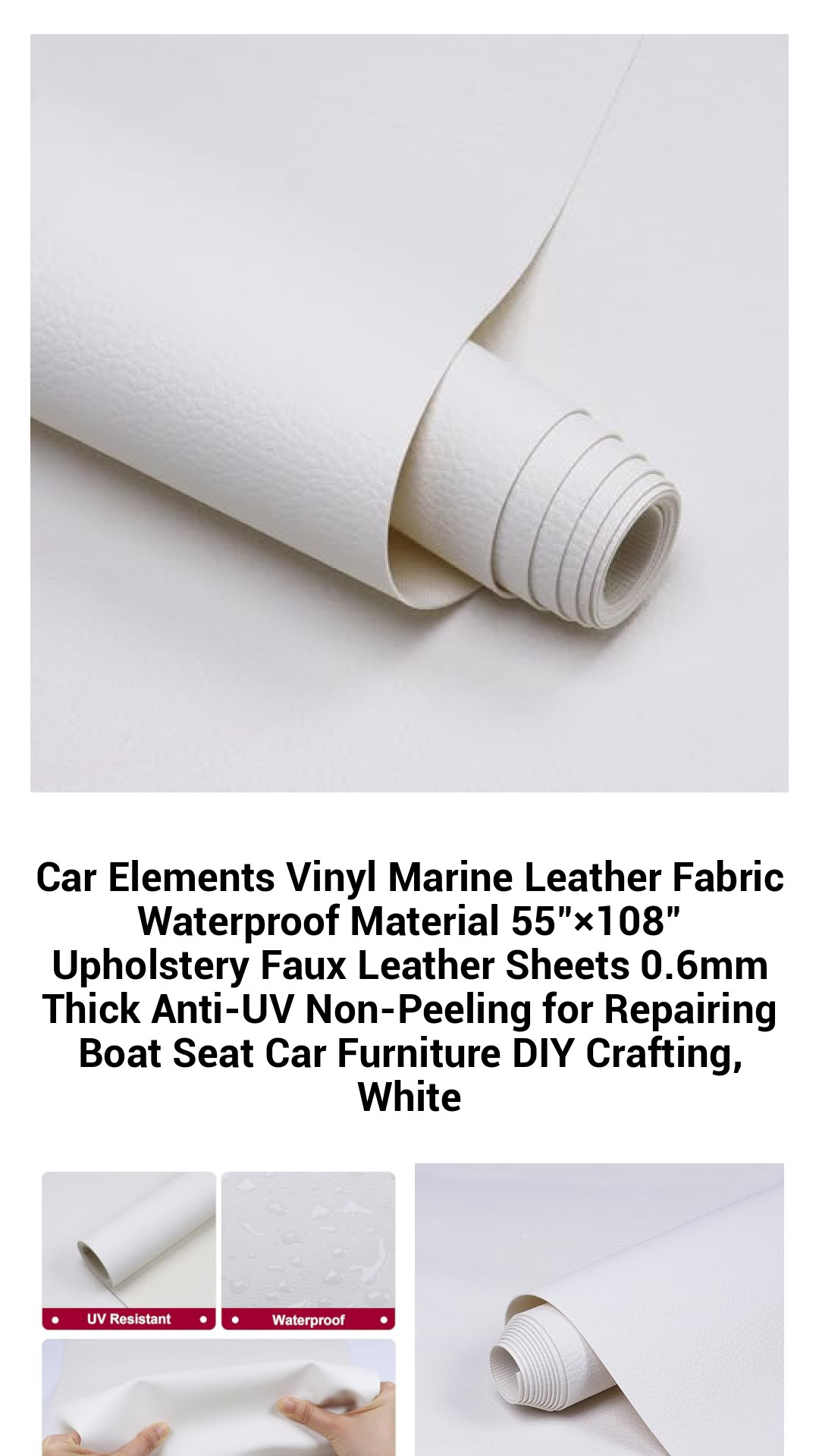 Car Elements Vinyl Marine Leather Fabric Waterproof Material 55"×108" Upholstery Faux Leather Sheets 0.6mm Thick Anti-UV Non-Peeling for Repairing Boat Seat Car Furniture DIY Crafting, White Car Elements Vinyl Marine Leather Fabric Waterproof Material 55"×108" Upholstery Faux Leather Sheets 0.6mm Thick Anti-UV Non-Peeling for Repairing Boat Seat Car Furniture DIY Crafting, White