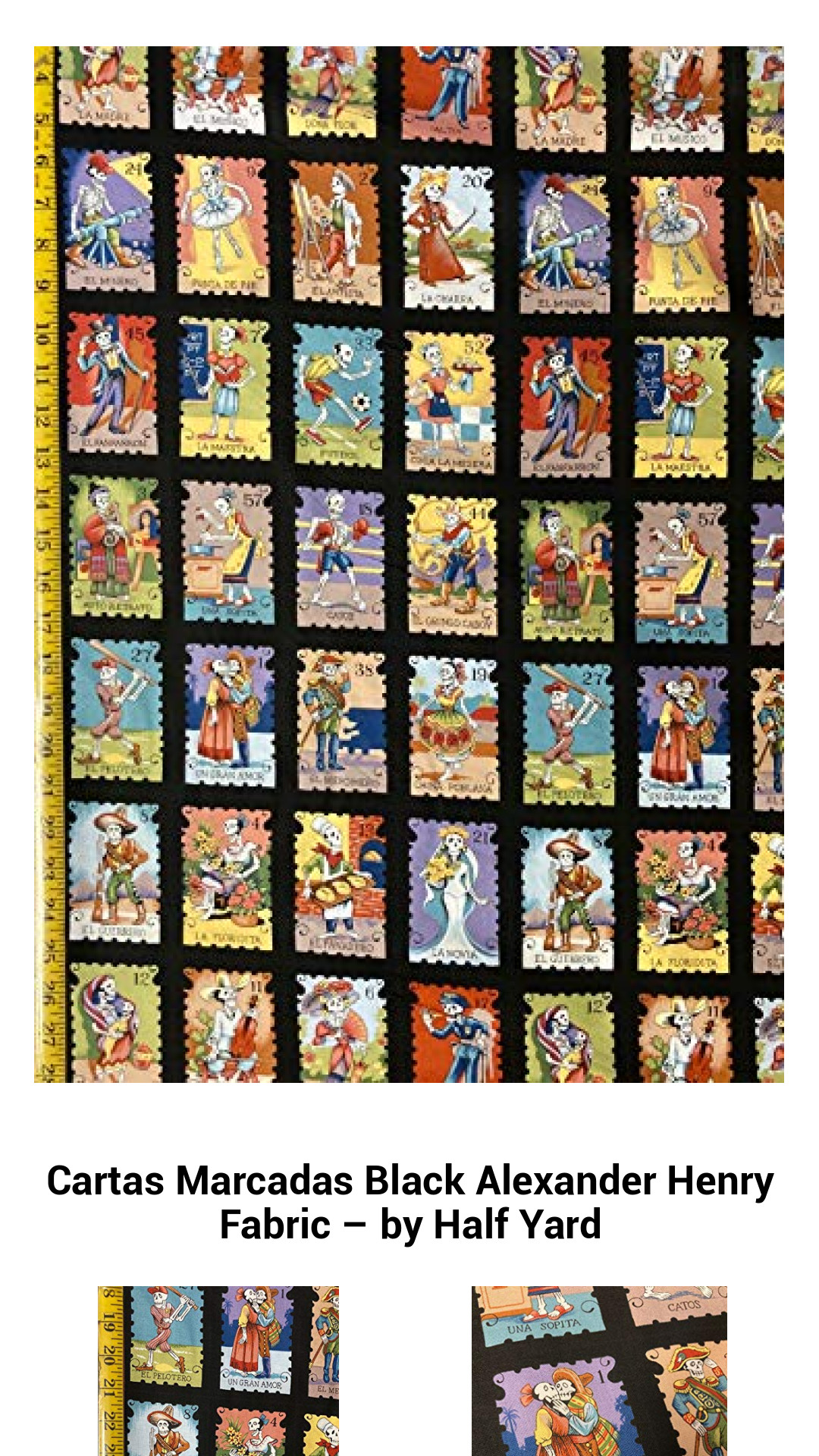 Cartas Marcadas Black Alexander Henry Fabric – by Half Yard Cartas Marcadas Black Alexander Henry Fabric – by Half Yard