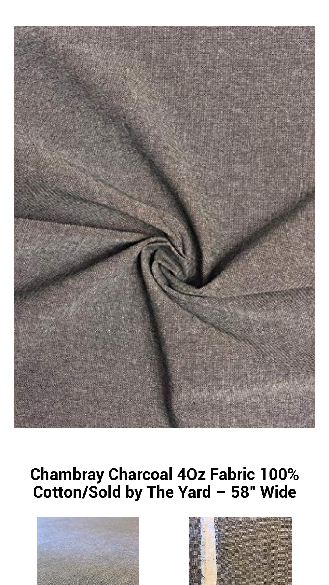 Chambray Charcoal 4Oz Fabric 100% Cotton/Sold by The Yard – 58" Wide Chambray Charcoal 4Oz Fabric 100% Cotton/Sold by The Yard – 58" Wide