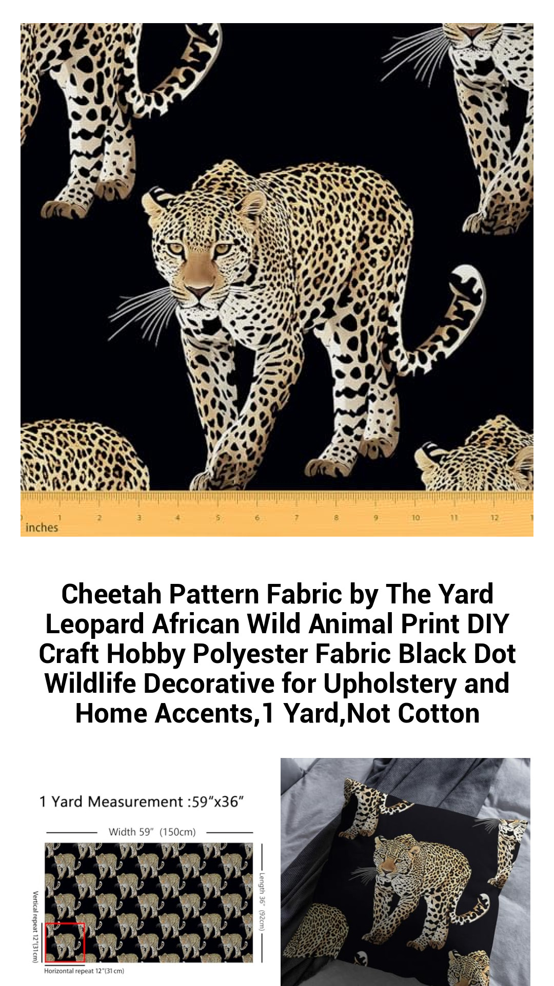 Cheetah Print Polyester Fabric by the Yard - Wild Animal Pattern for DIY Crafts, Upholstery, and Home Decor - Durable and Water-Resistant Material