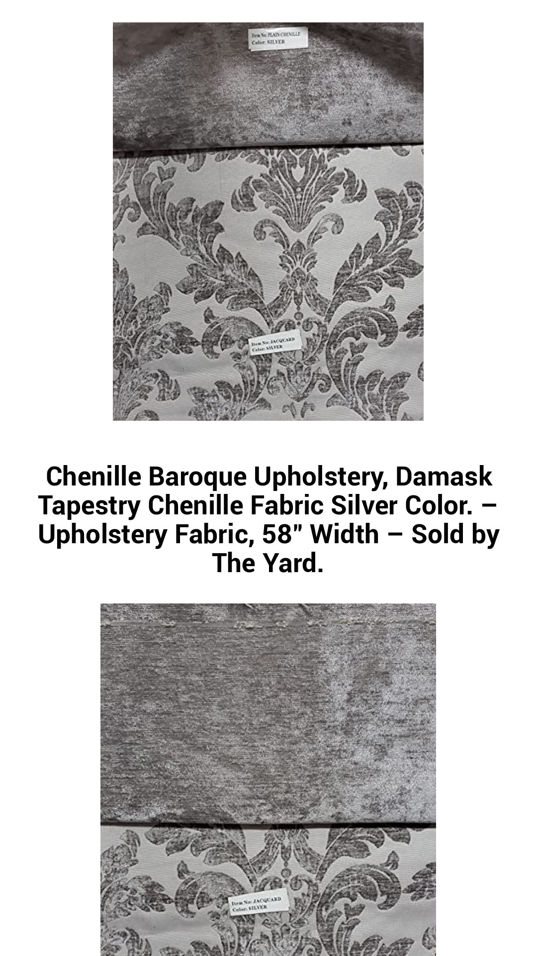 Luxurious Silver Chenille Damask Upholstery Fabric - 58-Inch Width, Premium Quality Tapestry Sold by the Yard