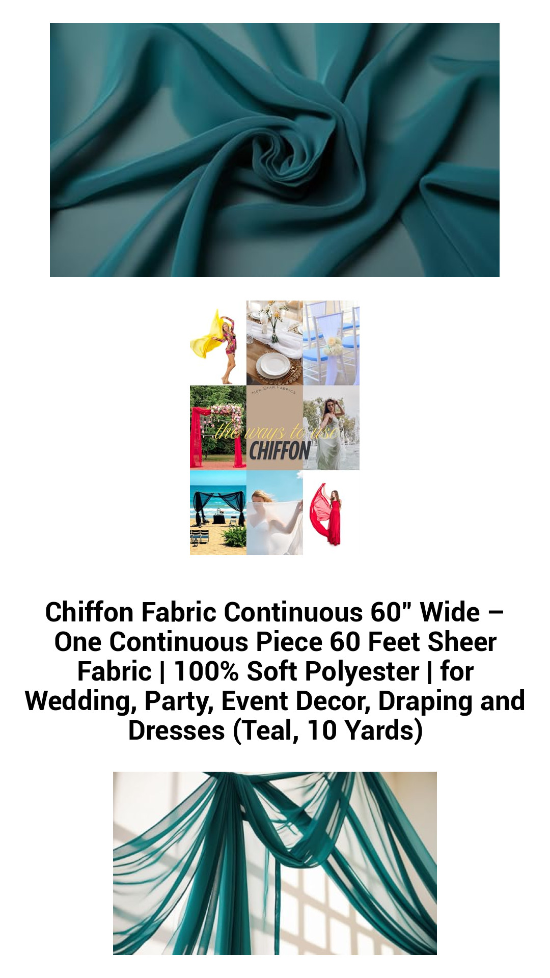 Premium Sheer Chiffon Fabric – 60" Wide, 10 Yards of Soft Polyester for Elegant Wedding, Party, and Event Decor