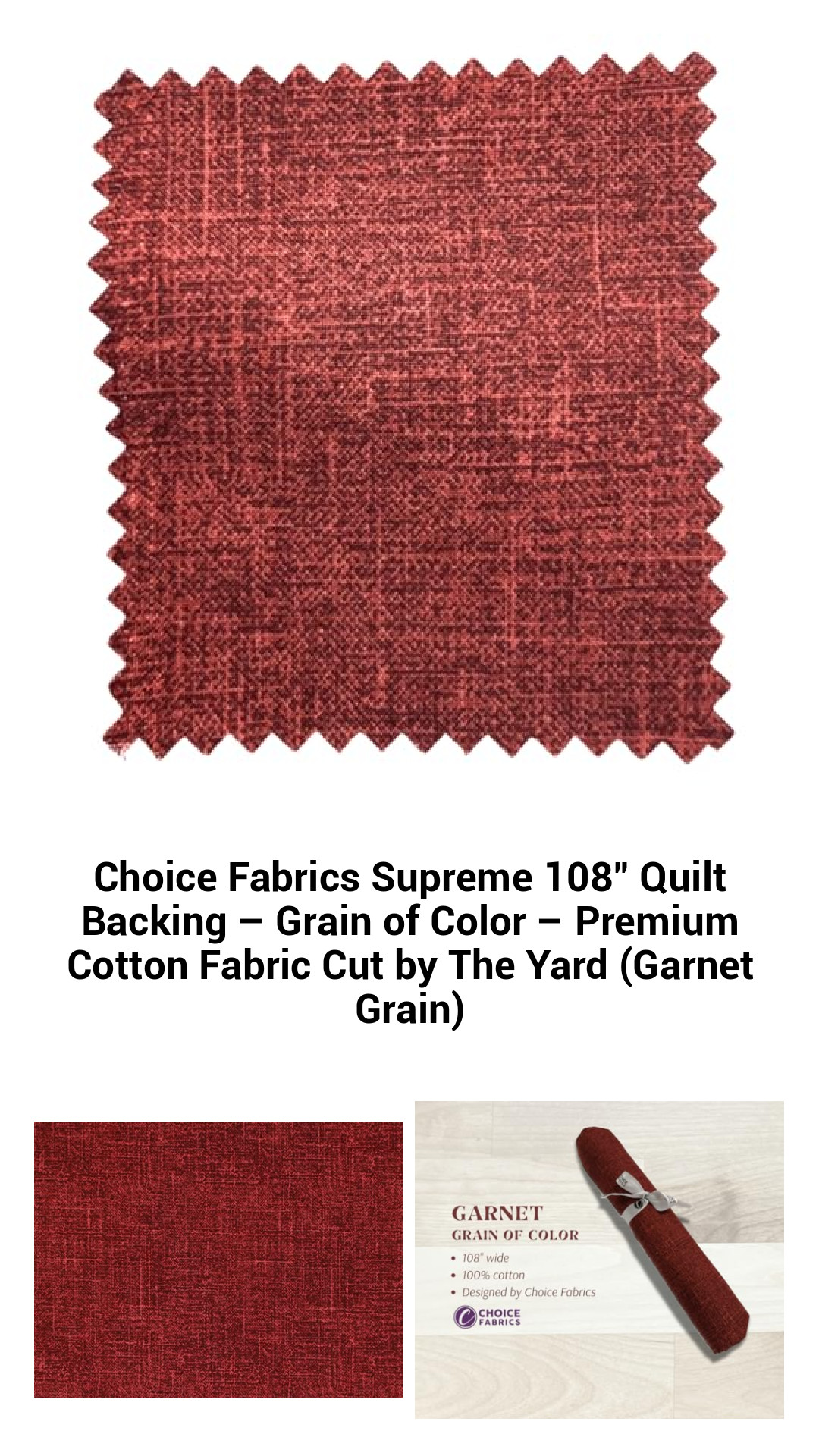 Premium 108-Inch Quilt Backing by Choice Fabrics - Garnet Grain - Luxurious Cotton Fabric for Exceptional Quilting Projects