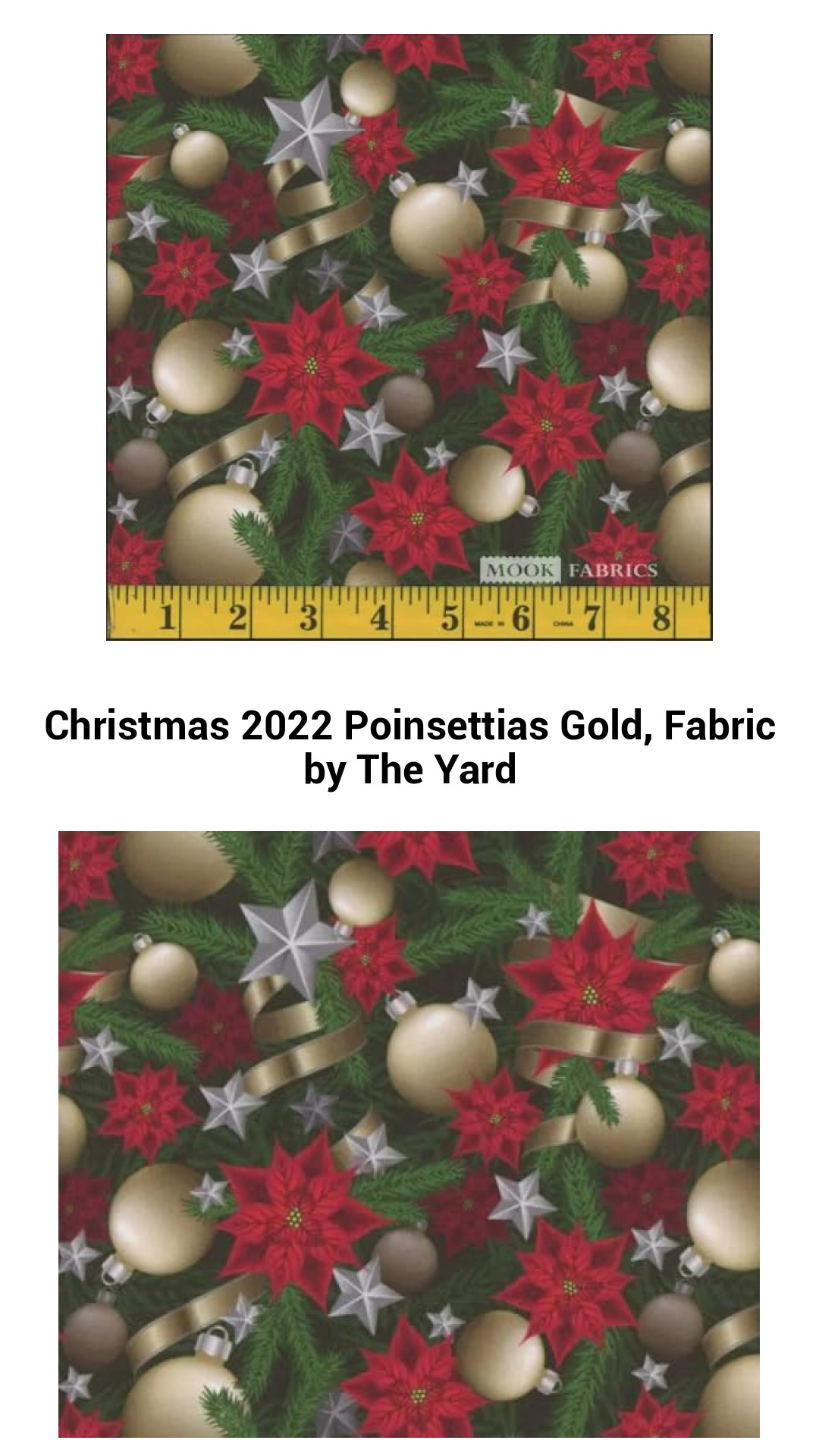 Elegant Christmas Poinsettias in Gold - Premium Fabric by The Yard for Festive Creations