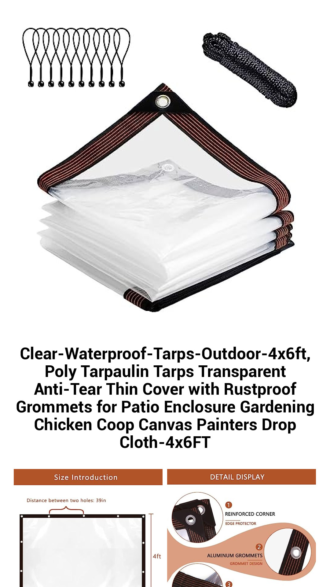Clear-Waterproof-Tarps-Outdoor-4x6ft, Poly Tarpaulin Tarps Transparent Anti-Tear Thin Cover with Rustproof Grommets for Patio Enclosure Gardening Chicken Coop Canvas Painters Drop Cloth-4x6FT Clear-Waterproof-Tarps-Outdoor-4x6ft, Poly Tarpaulin Tarps Transparent Anti-Tear Thin Cover with Rustproof Grommets for Patio Enclosure Gardening Chicken Coop Canvas Painters Drop Cloth-4x6FT