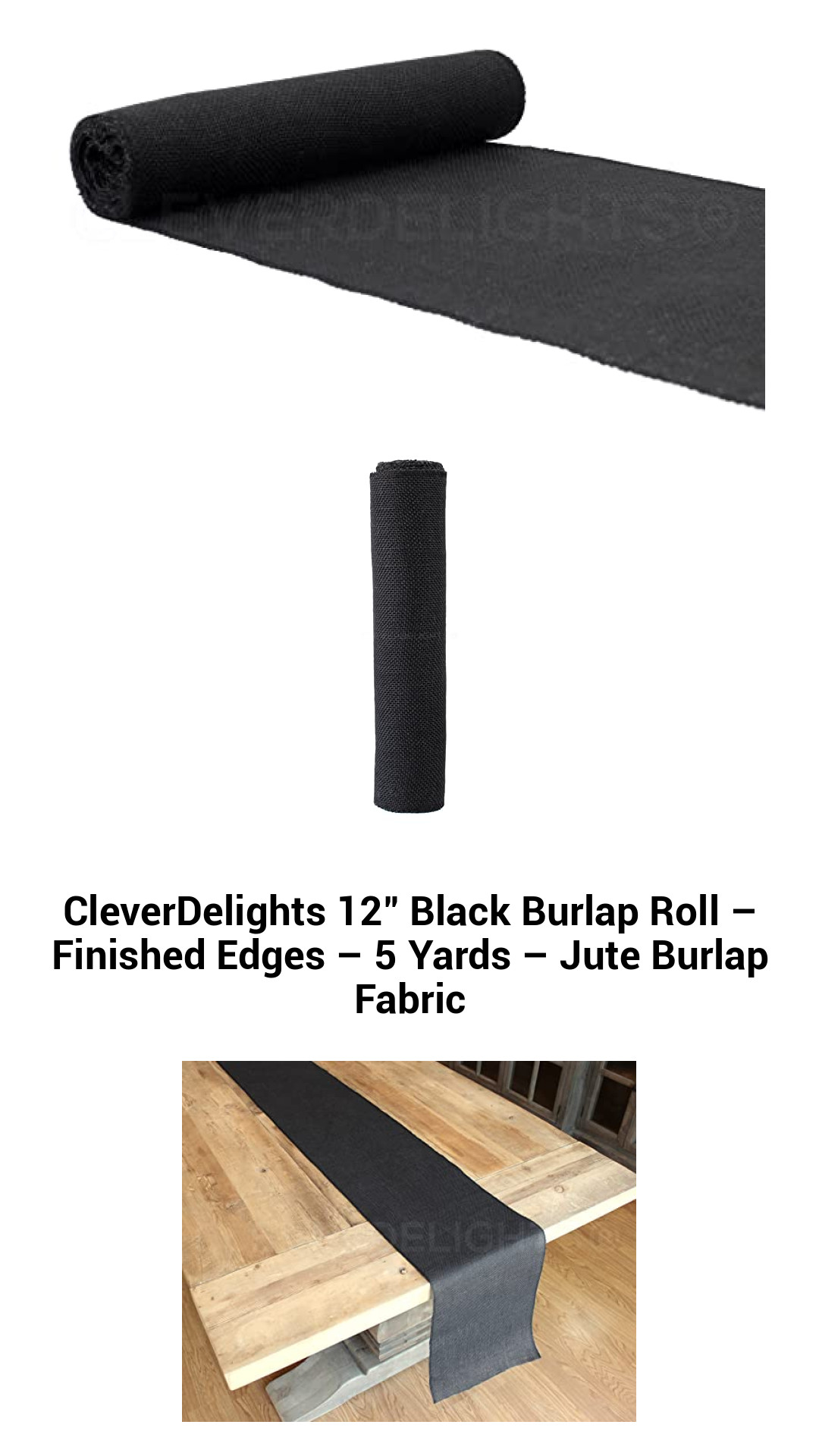 CleverDelights 12" Black Burlap Roll – Finished Edges – 5 Yards – Jute Burlap Fabric CleverDelights 12" Black Burlap Roll – Finished Edges – 5 Yards – Jute Burlap Fabric