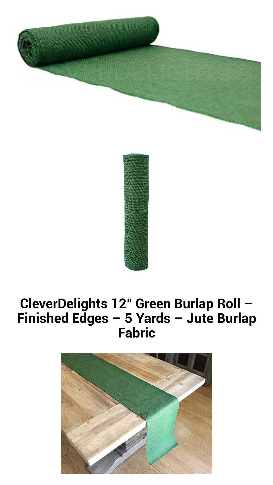 CleverDelights 12" Green Burlap Roll – Finished Edges – 5 Yards – Jute Burlap Fabric CleverDelights 12" Green Burlap Roll – Finished Edges – 5 Yards – Jute Burlap Fabric
