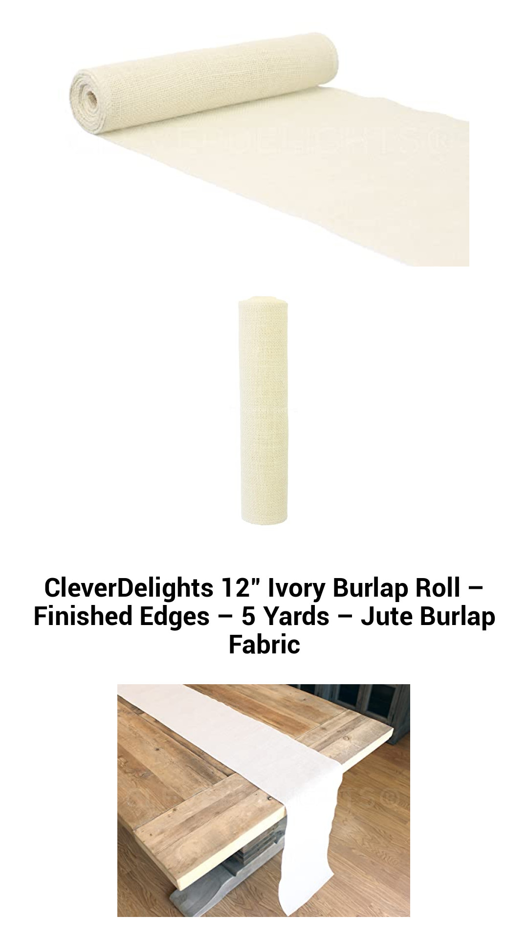 CleverDelights 12" Ivory Burlap Roll – Finished Edges – 5 Yards – Jute Burlap Fabric CleverDelights 12" Ivory Burlap Roll – Finished Edges – 5 Yards – Jute Burlap Fabric