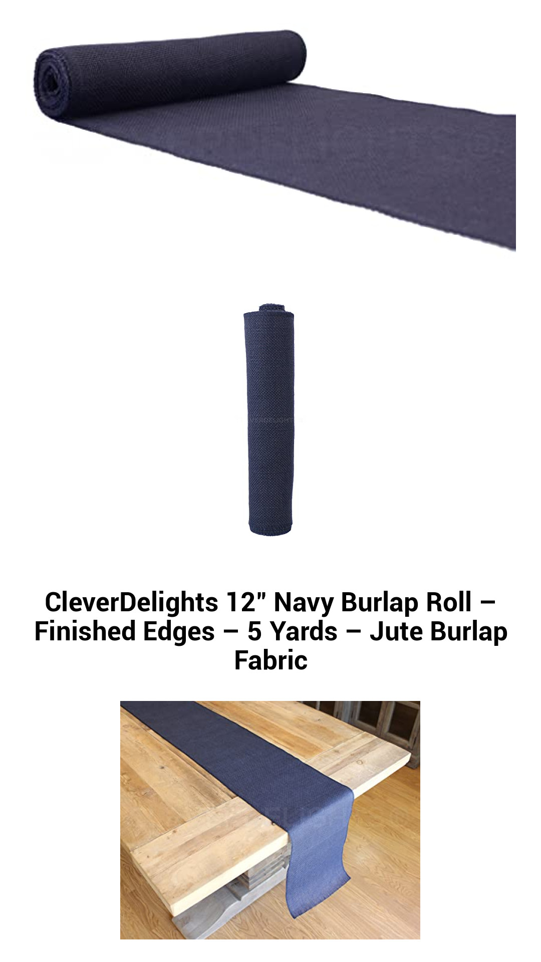 CleverDelights 12" Navy Burlap Roll – Finished Edges – 5 Yards – Jute Burlap Fabric CleverDelights 12" Navy Burlap Roll – Finished Edges – 5 Yards – Jute Burlap Fabric