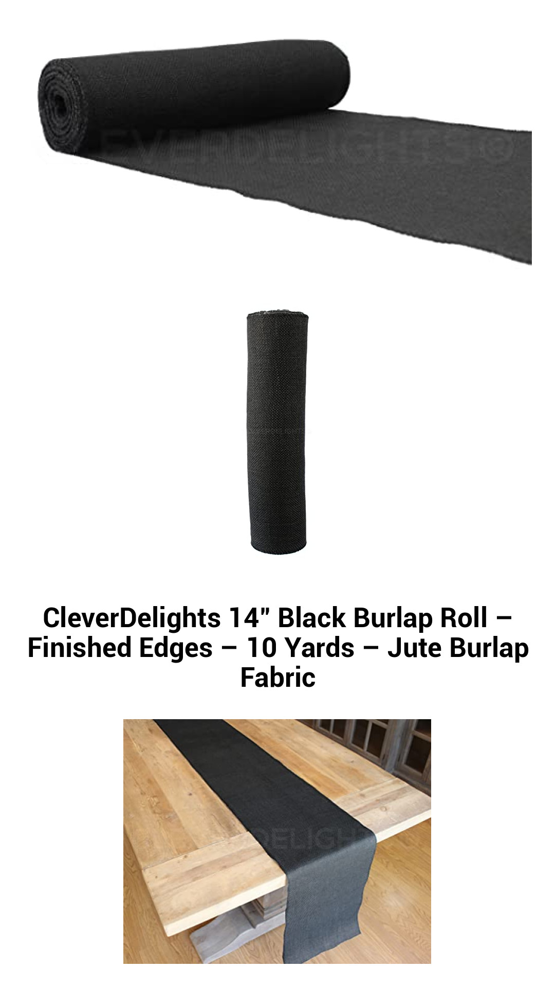 CleverDelights 14" Black Burlap Roll – Finished Edges – 10 Yards – Jute Burlap Fabric CleverDelights 14" Black Burlap Roll – Finished Edges – 10 Yards – Jute Burlap Fabric