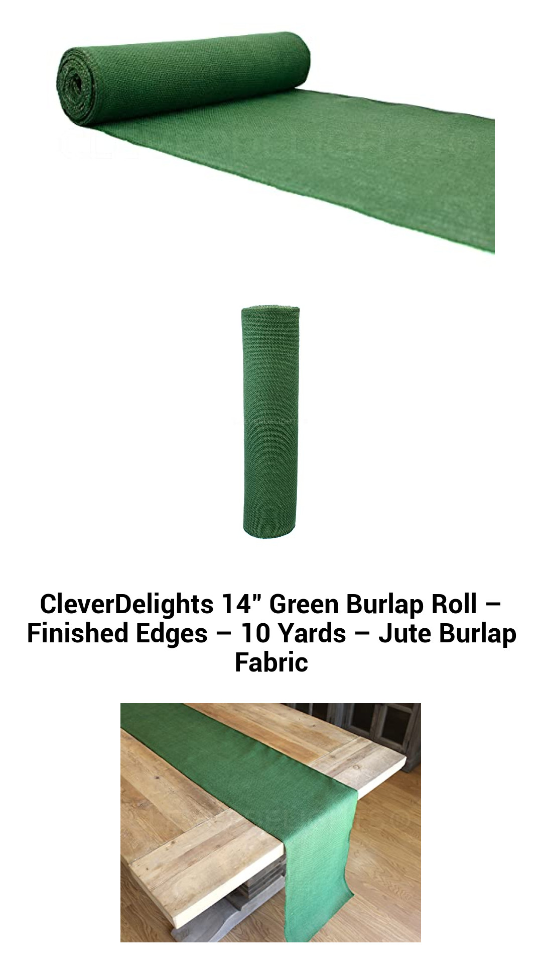 CleverDelights 14" Green Burlap Roll – Finished Edges – 10 Yards – Jute Burlap Fabric CleverDelights 14" Green Burlap Roll – Finished Edges – 10 Yards – Jute Burlap Fabric