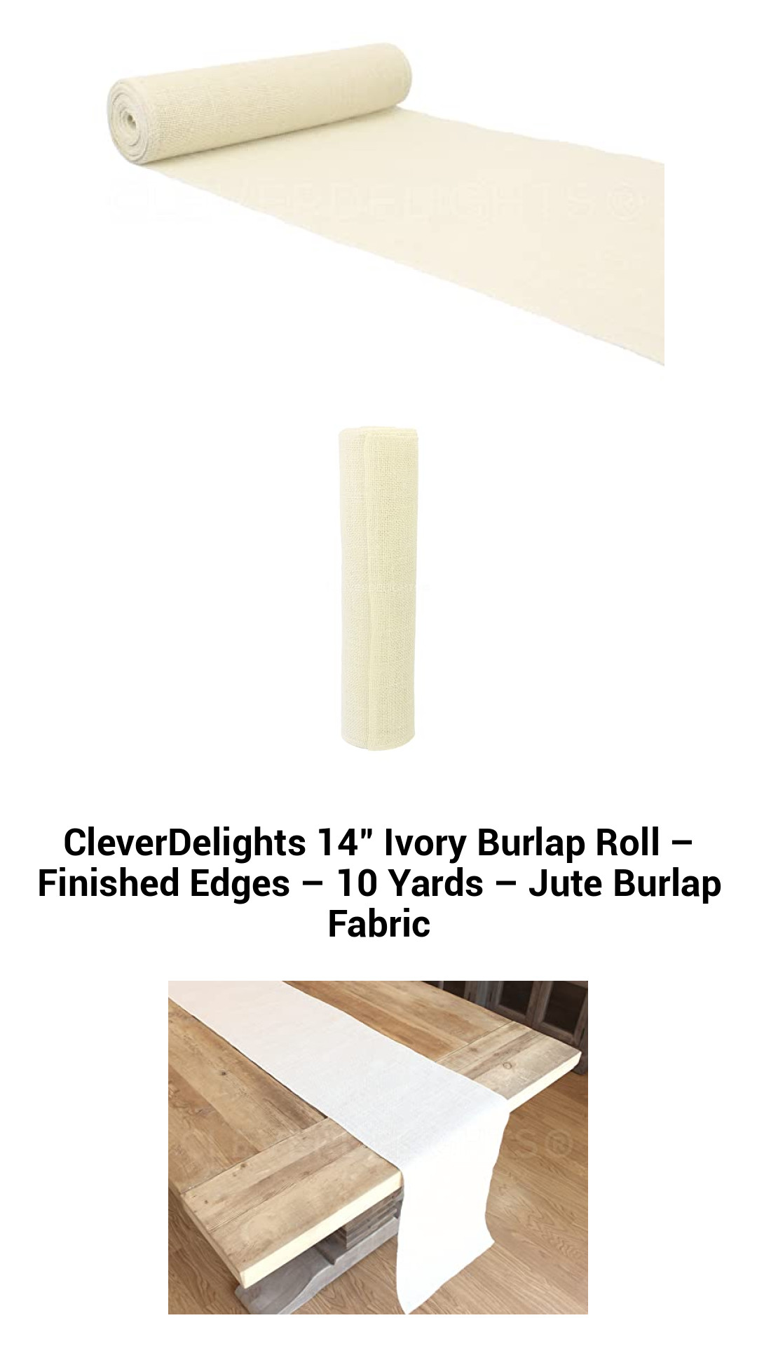 CleverDelights 14" Ivory Burlap Roll – Finished Edges – 10 Yards – Jute Burlap Fabric CleverDelights 14" Ivory Burlap Roll – Finished Edges – 10 Yards – Jute Burlap Fabric