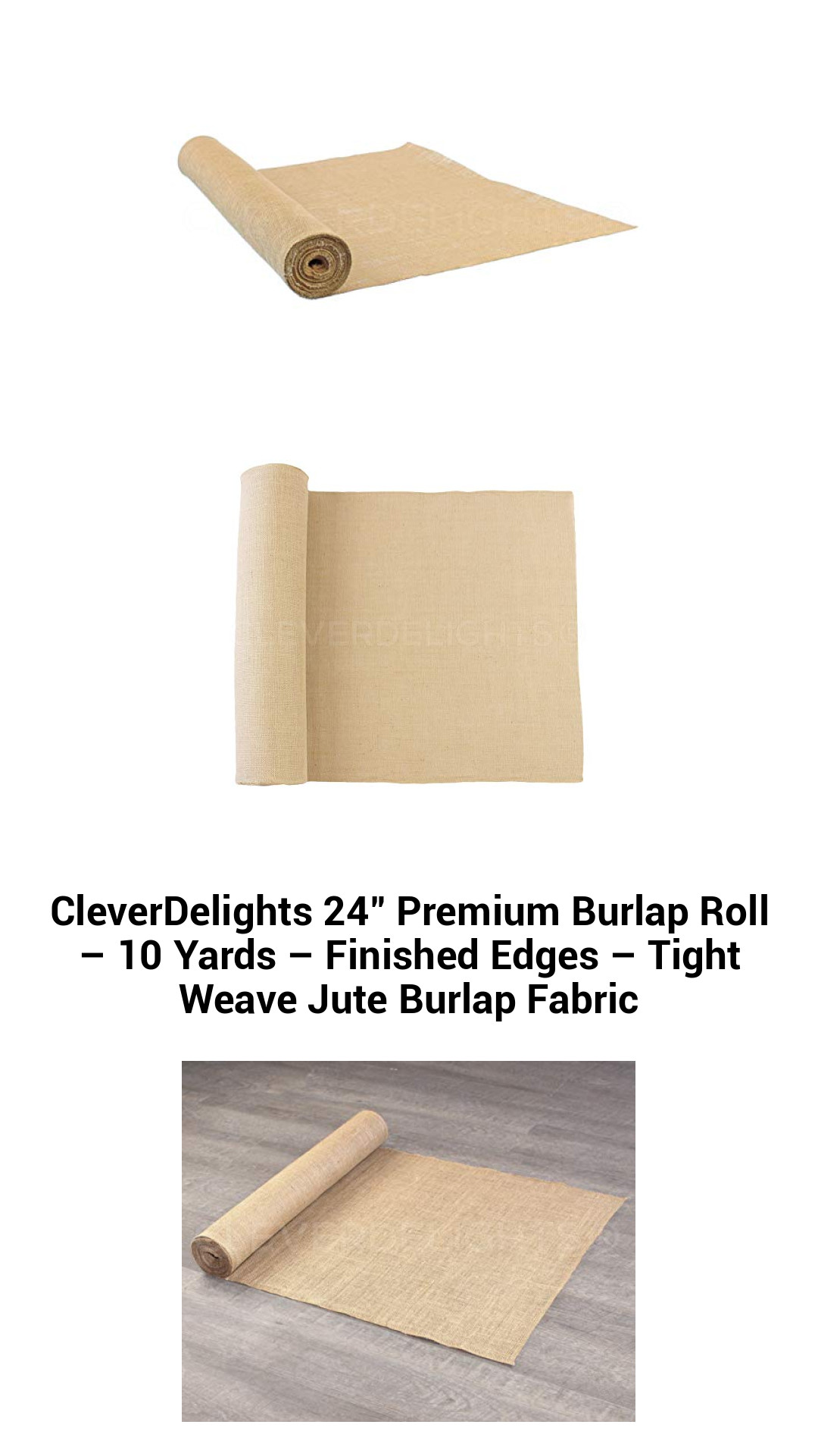 CleverDelights 24" Premium Burlap Roll – 10 Yards – Finished Edges – Tight Weave Jute Burlap Fabric CleverDelights 24" Premium Burlap Roll – 10 Yards – Finished Edges – Tight Weave Jute Burlap Fabric