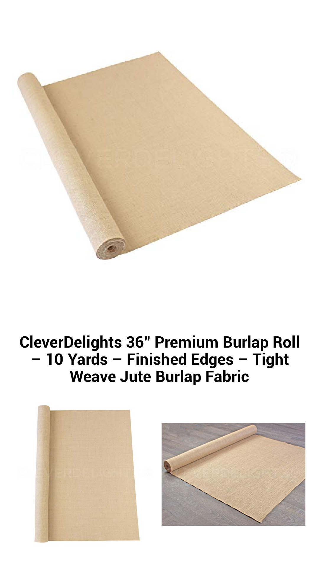 CleverDelights 36" Premium Burlap Roll – 10 Yards – Finished Edges – Tight Weave Jute Burlap Fabric CleverDelights 36" Premium Burlap Roll – 10 Yards – Finished Edges – Tight Weave Jute Burlap Fabric