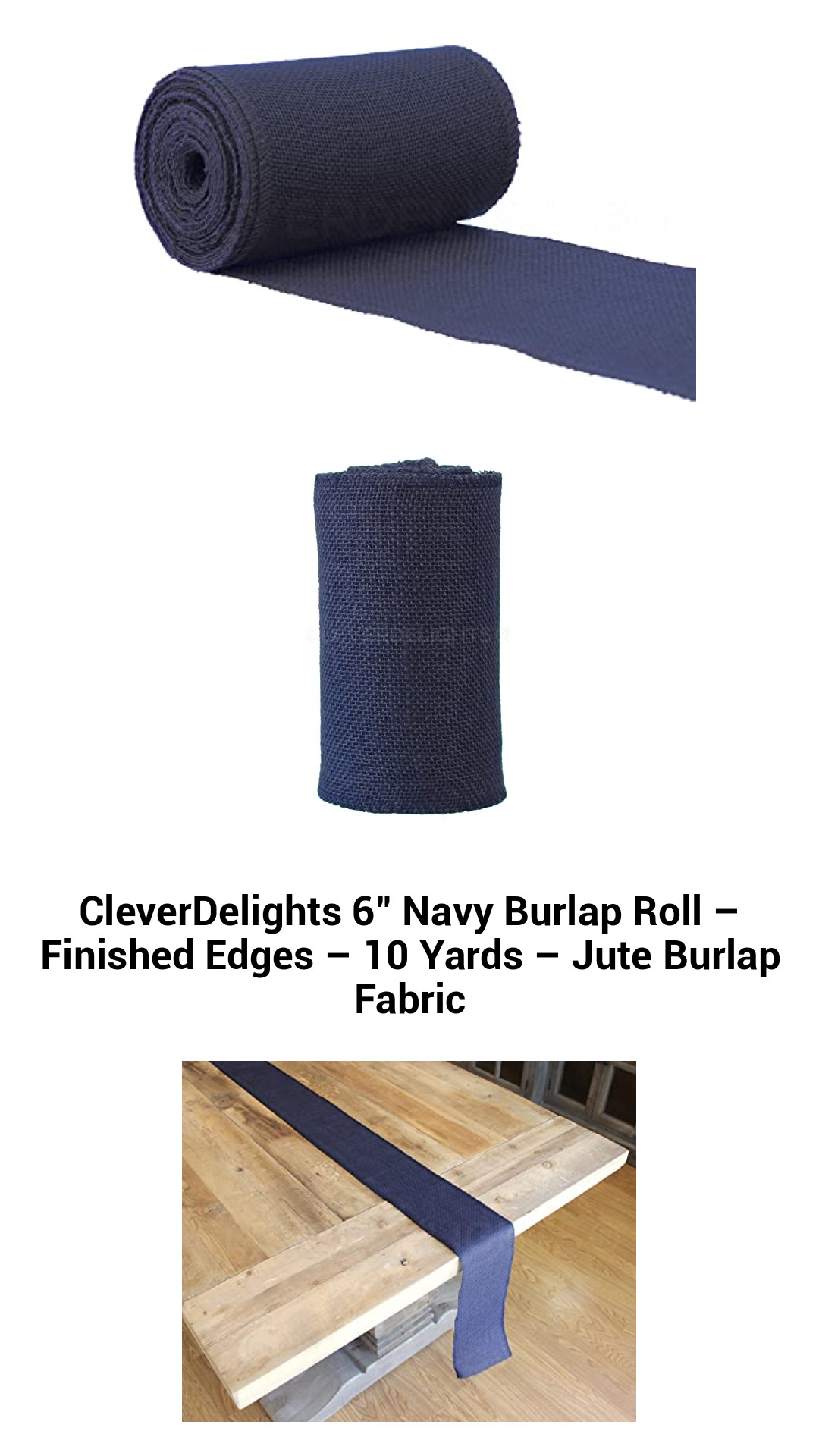 Premium Navy Blue Burlap Roll – 6-Inch Wide, 10 Yards of Stitched Jute Fabric for Rustic Decor and Craft Projects