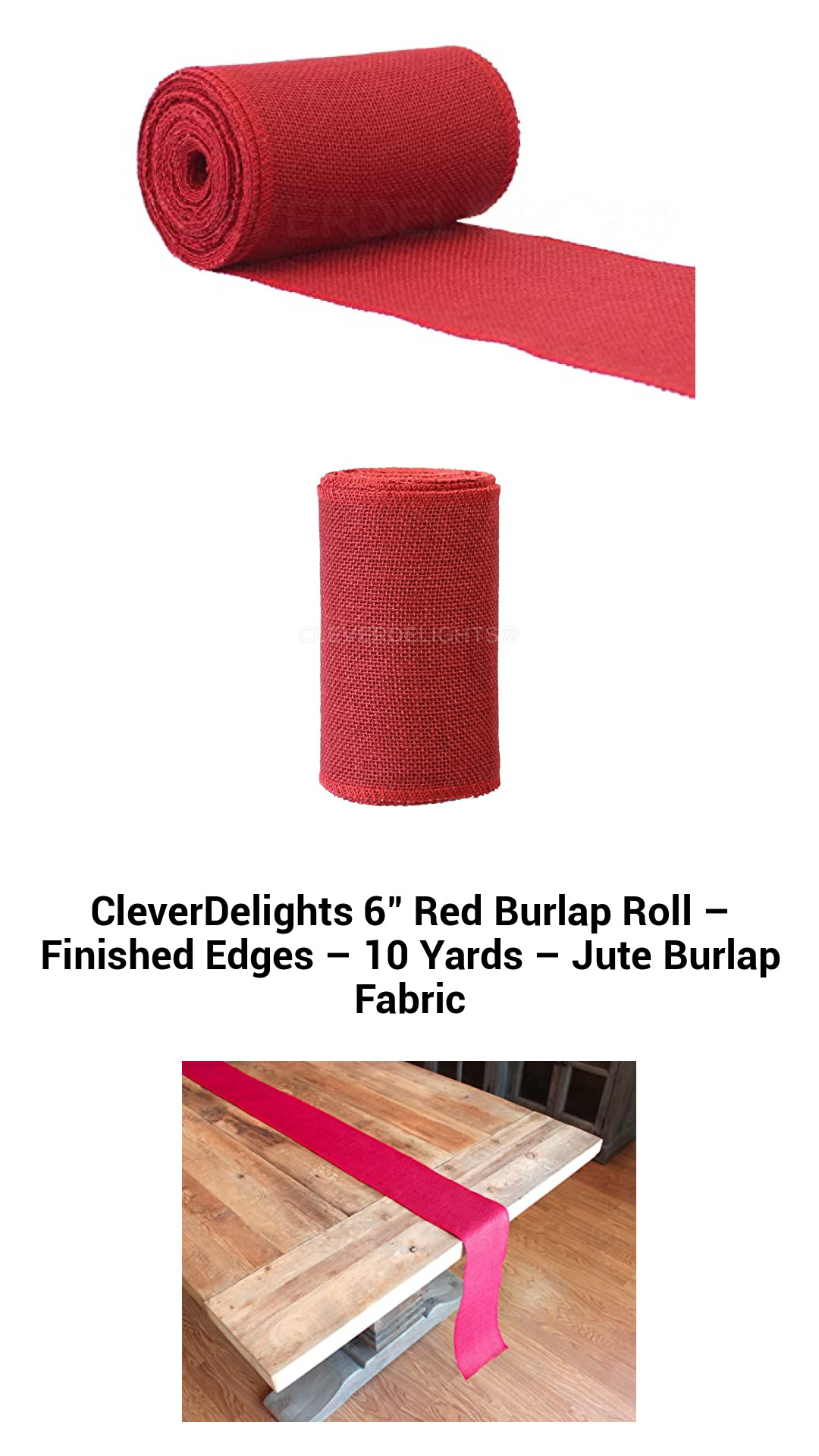 CleverDelights 6" Red Burlap Roll – Finished Edges – 10 Yards – Jute Burlap Fabric CleverDelights 6" Red Burlap Roll – Finished Edges – 10 Yards – Jute Burlap Fabric