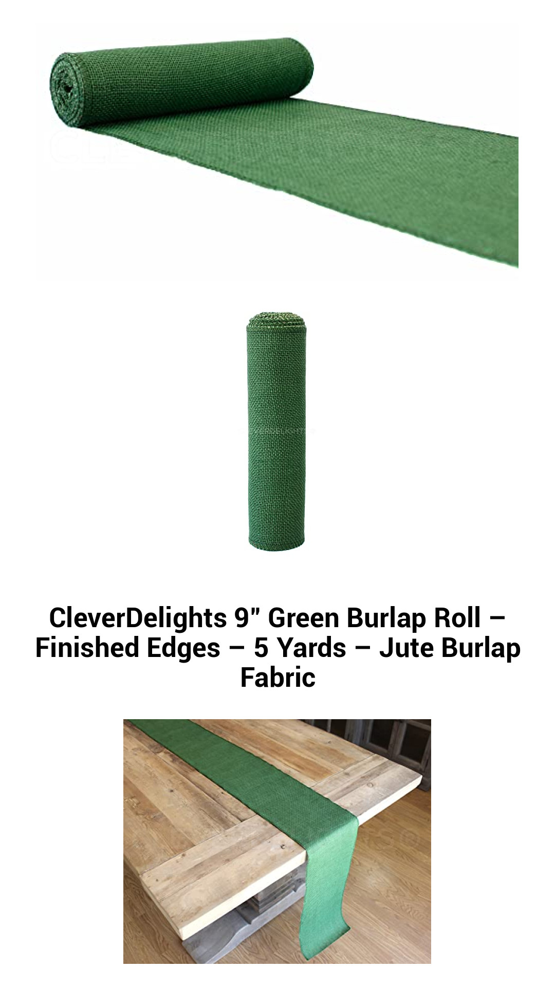 CleverDelights 9" Green Burlap Roll – Finished Edges – 5 Yards – Jute Burlap Fabric CleverDelights 9" Green Burlap Roll – Finished Edges – 5 Yards – Jute Burlap Fabric