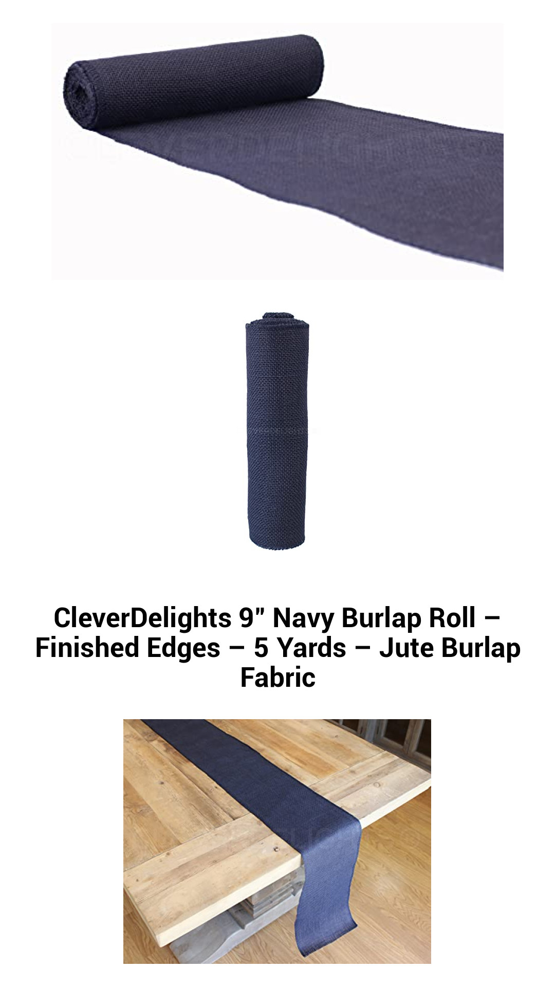 Premium Navy Blue Jute Burlap Roll - 9 Inches Wide, 5 Yards Long with Finished Edges for Rustic Decor and Crafting