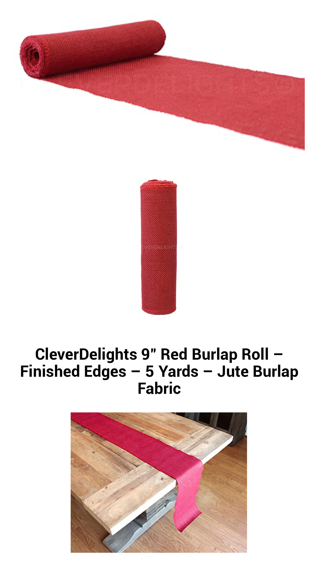 Vibrant 9-Inch Red Jute Burlap Roll - Premium Quality, Finished Edges, 5 Yards for Crafting and Decor