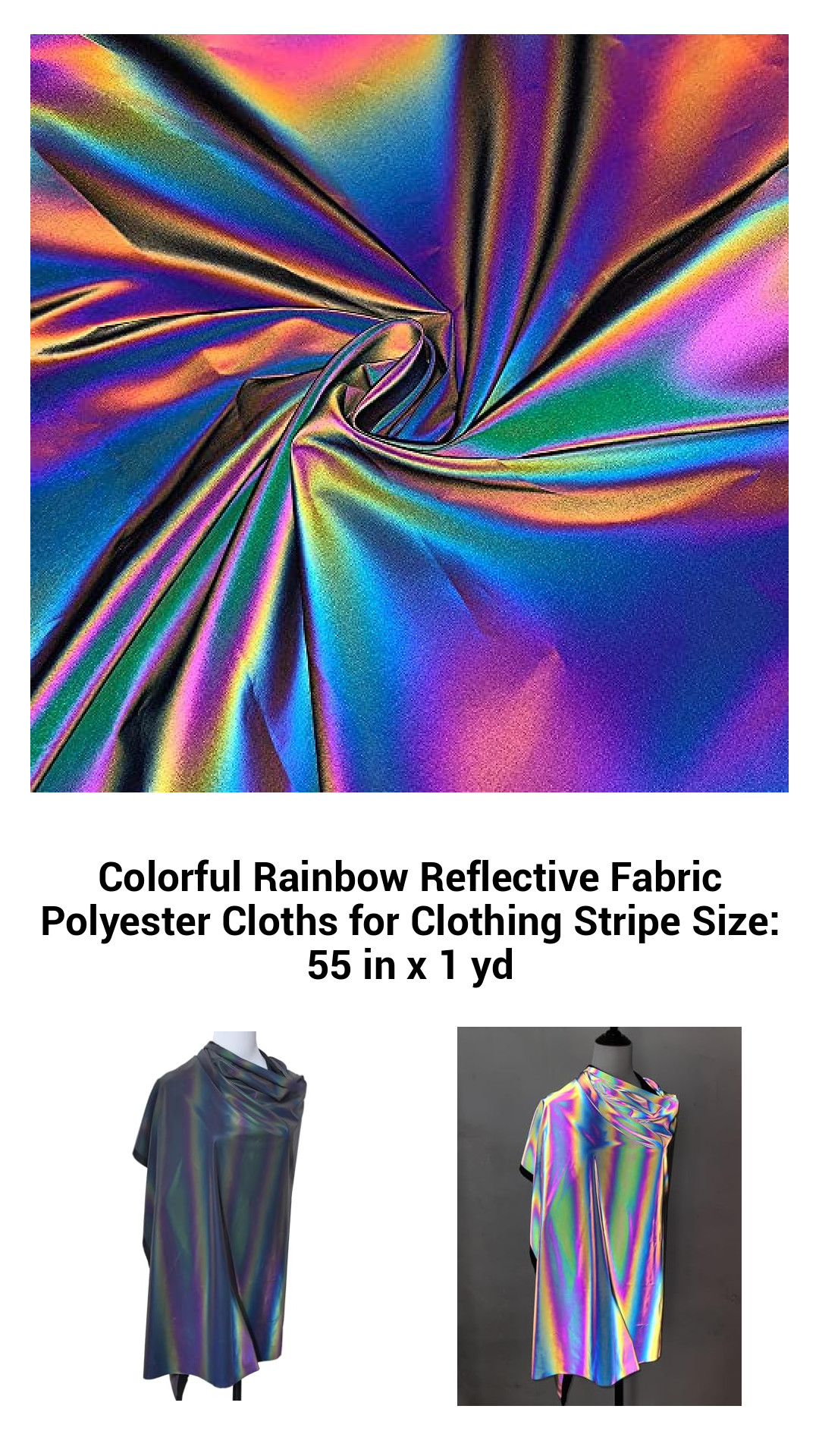 Vibrant Reflective Rainbow Polyester Fabric for Fashion & Safety - 55 inches x 1 Yard