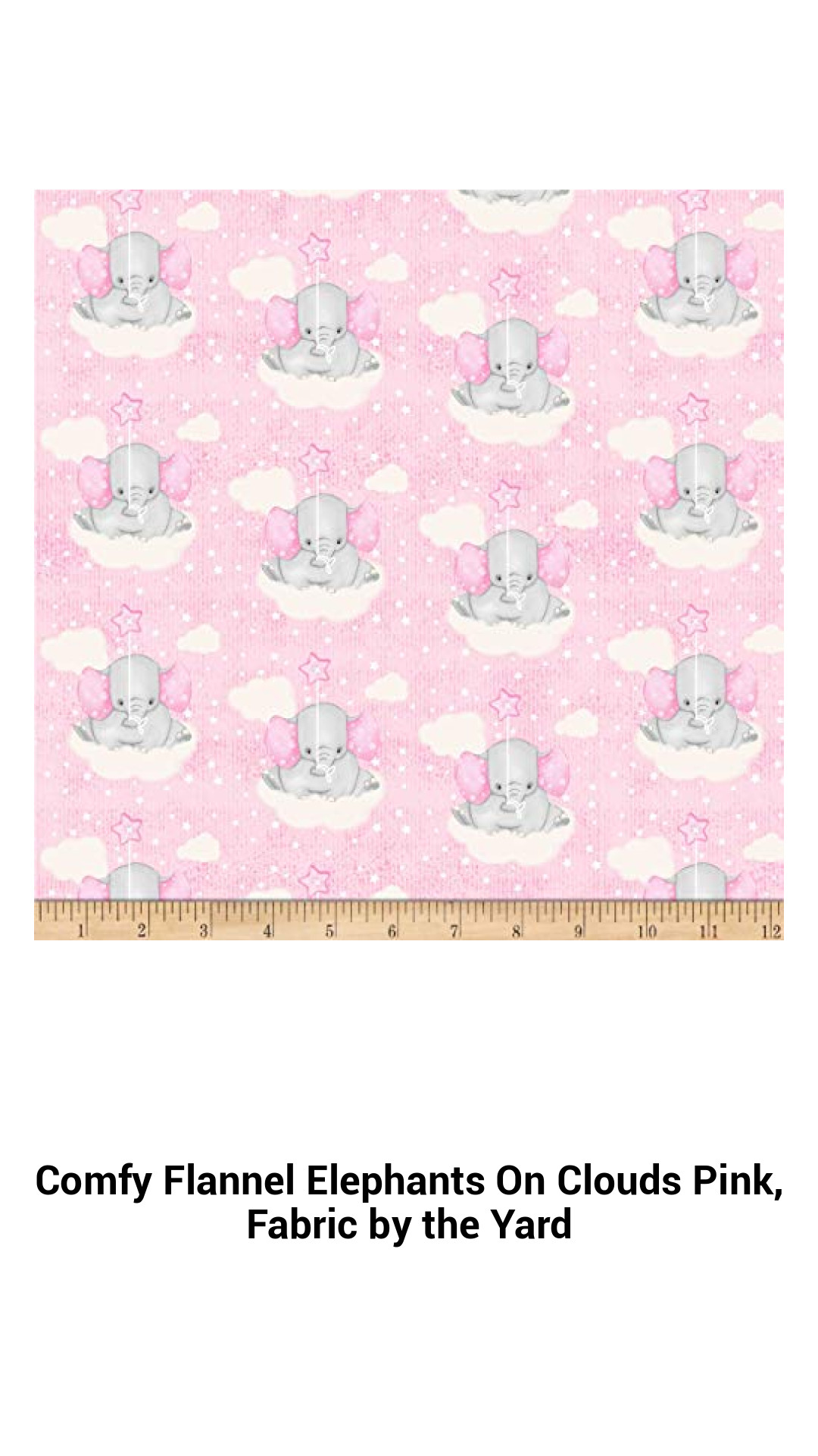 Enchanting Pink Flannel Fabric with Whimsical Elephants on Clouds – Perfect for Quilting and Apparel, Sold by the Yard