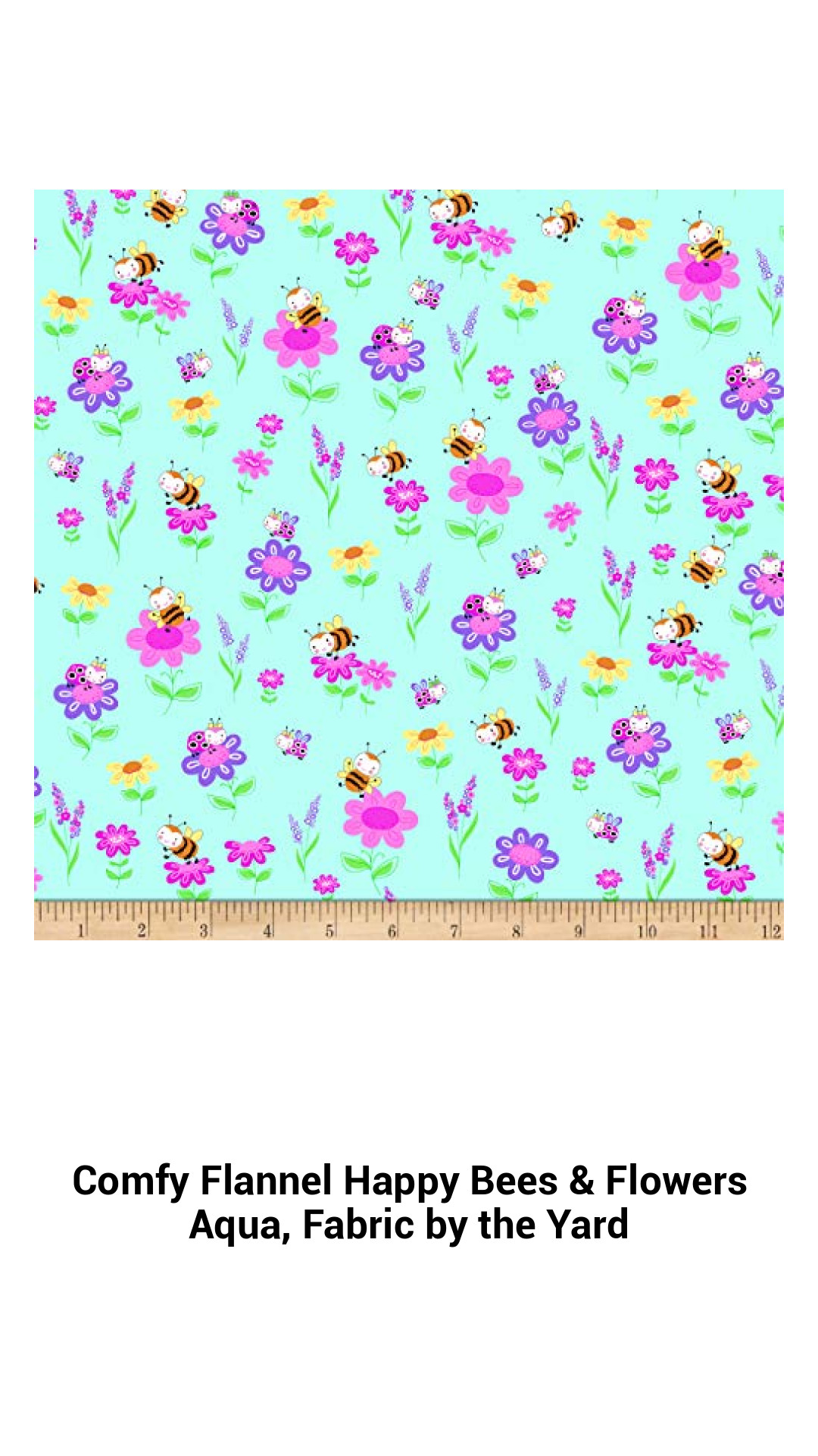 Cozy Aqua Flannel with Cheerful Bees & Blooming Flowers – Premium Cotton Fabric Sold by the Yard