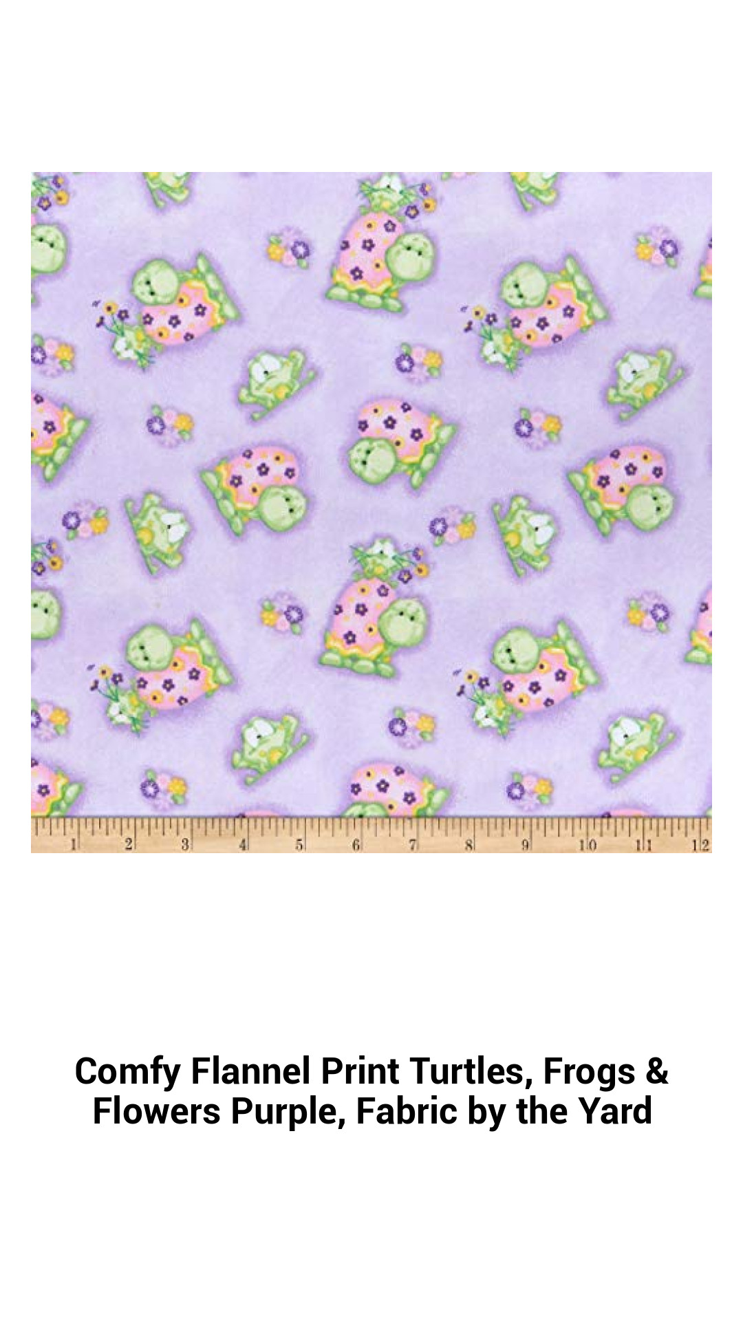 Cozy Double-Napped Flannel Fabric with Charming Turtles, Frogs, and Floral Patterns in Purple – Perfect for Quilting and Crafting by the Yard