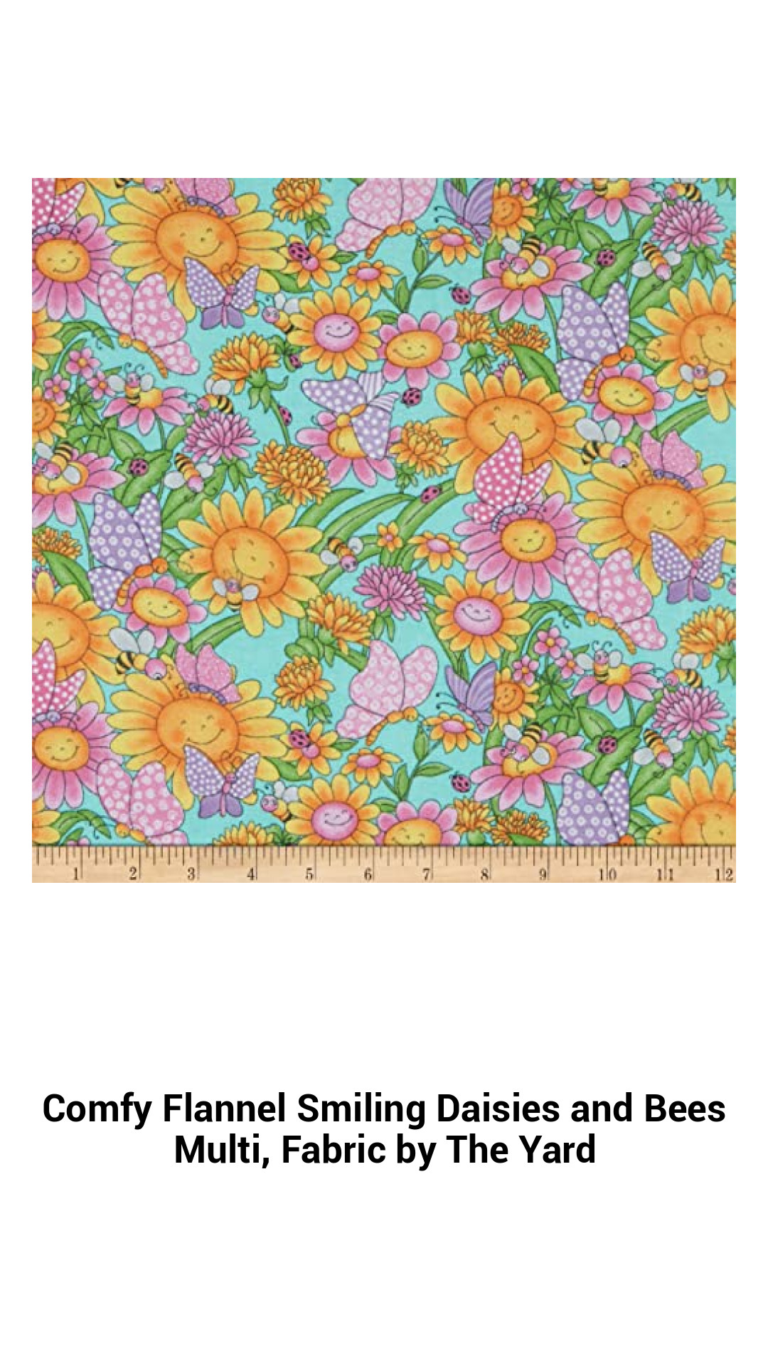 Cozy Floral Flannel Fabric with Daisies and Bees - Perfect for Quilting, Pajamas, and Crafts by the Yard